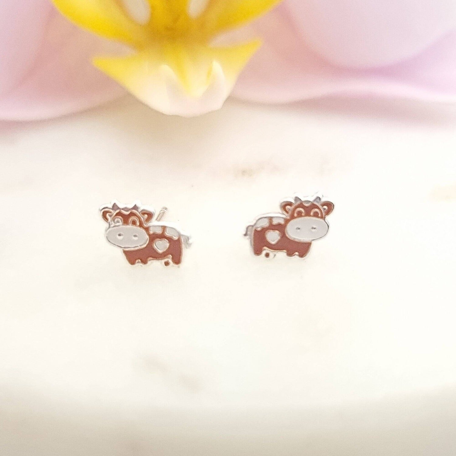 cow stud earrings in sterling silver