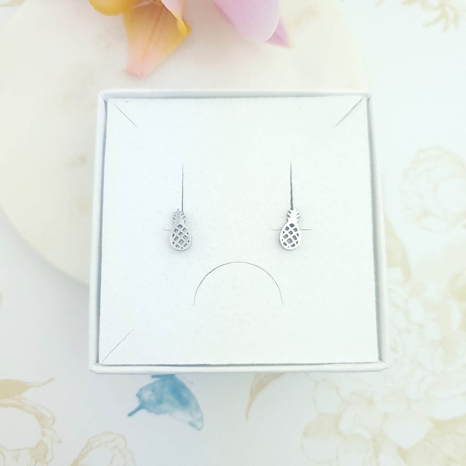 pineapple stud earrings in gift box