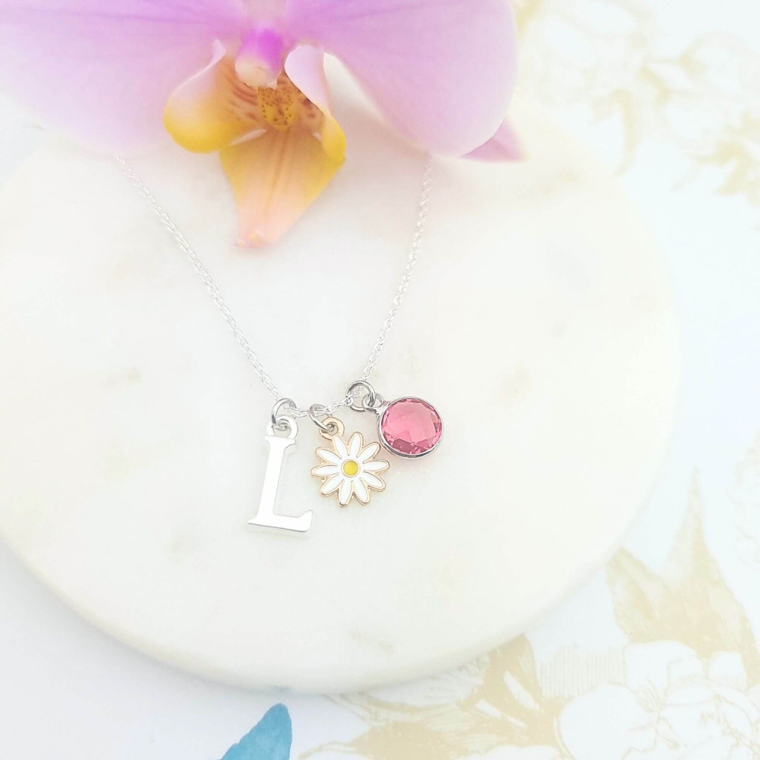 personalised daisy necklace silver
