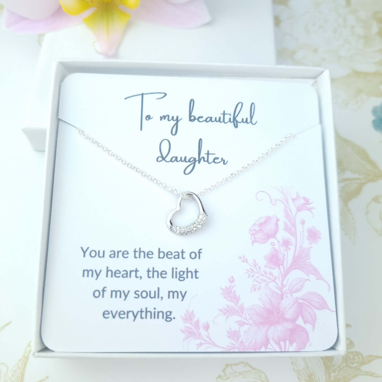 sterling silver heart necklace with daughter card poem