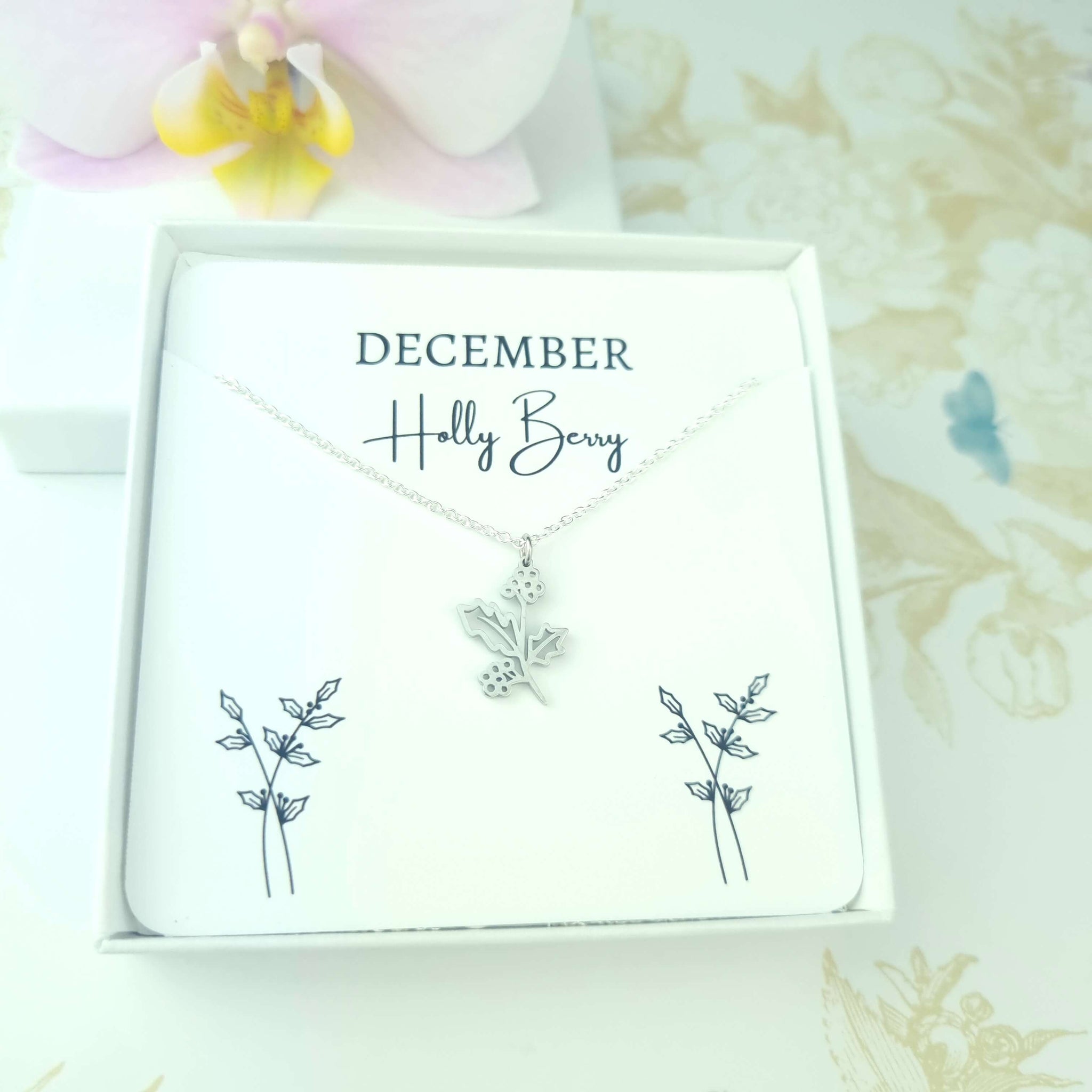 December Birth month flower necklace