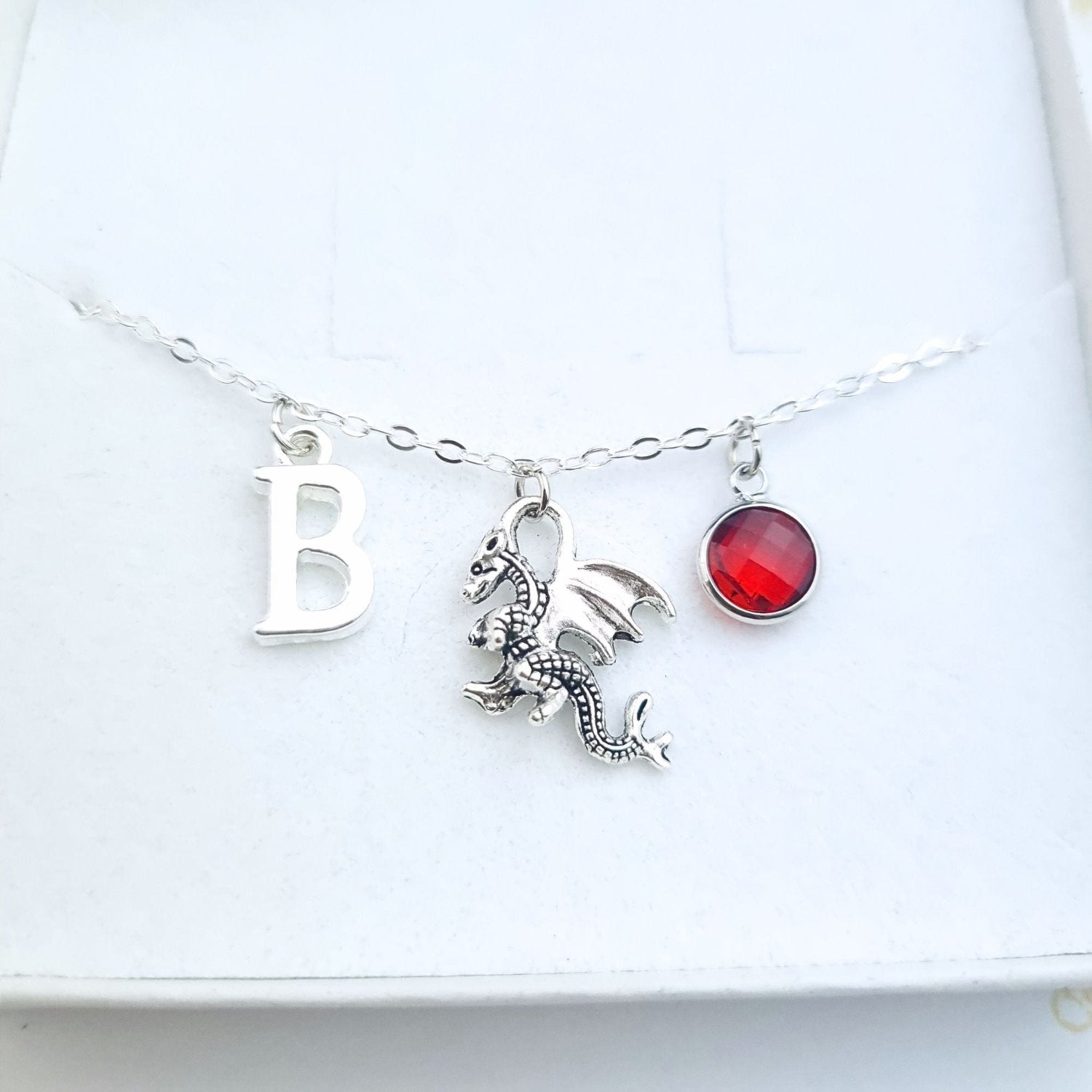 dragon silver bracelet with initial and birthstone