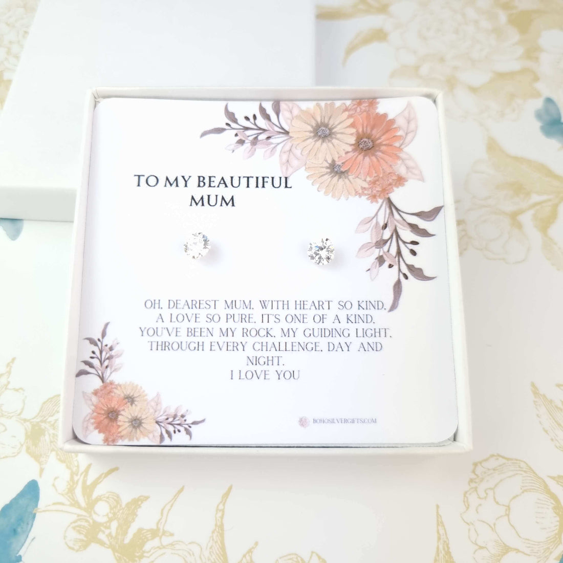 Mum Stud Earrings with Poem Card