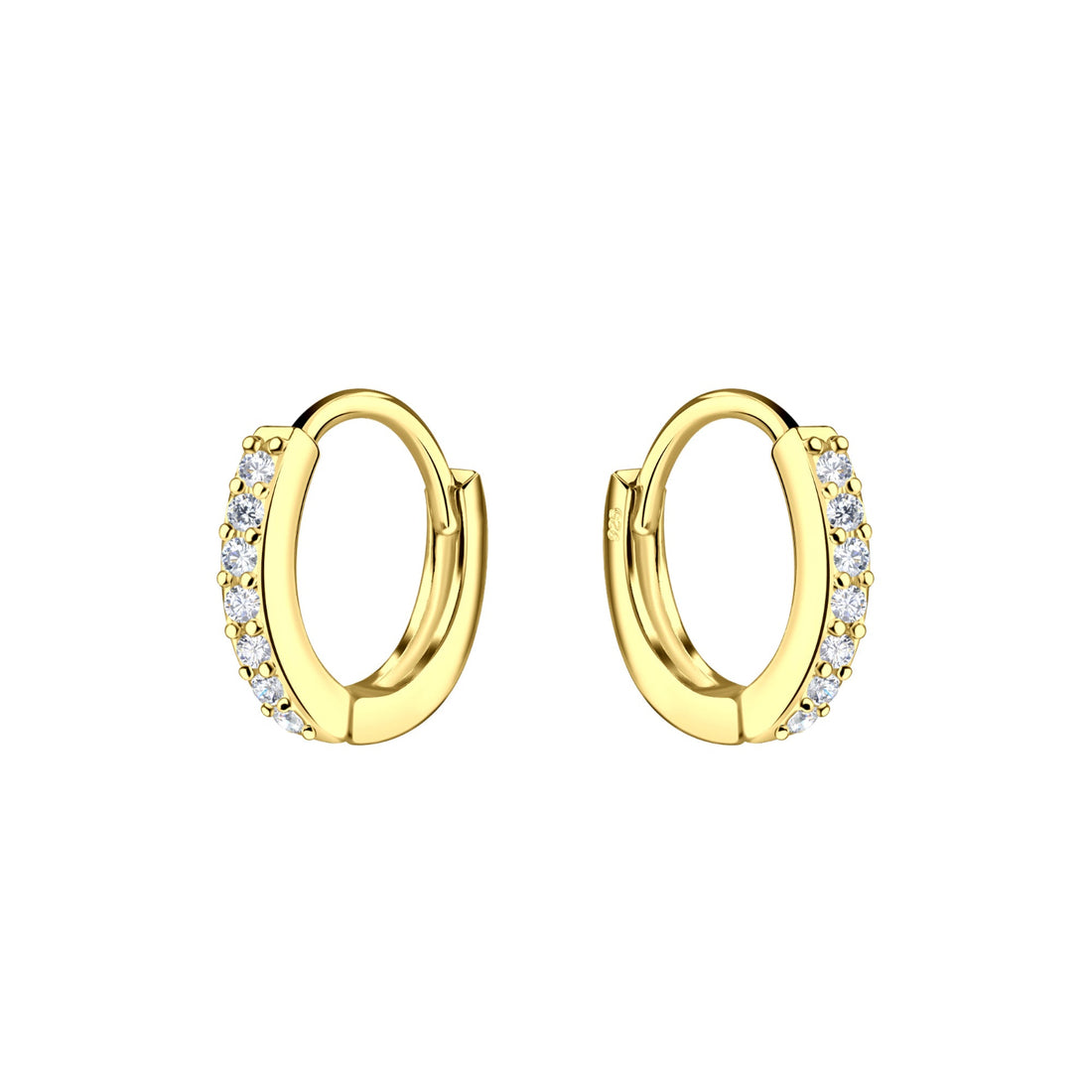 11mm 14k gold-plated sterling silver huggie hoop earrings with sparkling cubic zirconia stones.