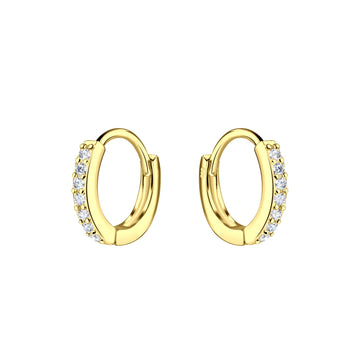 11mm 14k gold-plated sterling silver huggie hoop earrings with sparkling cubic zirconia stones.
