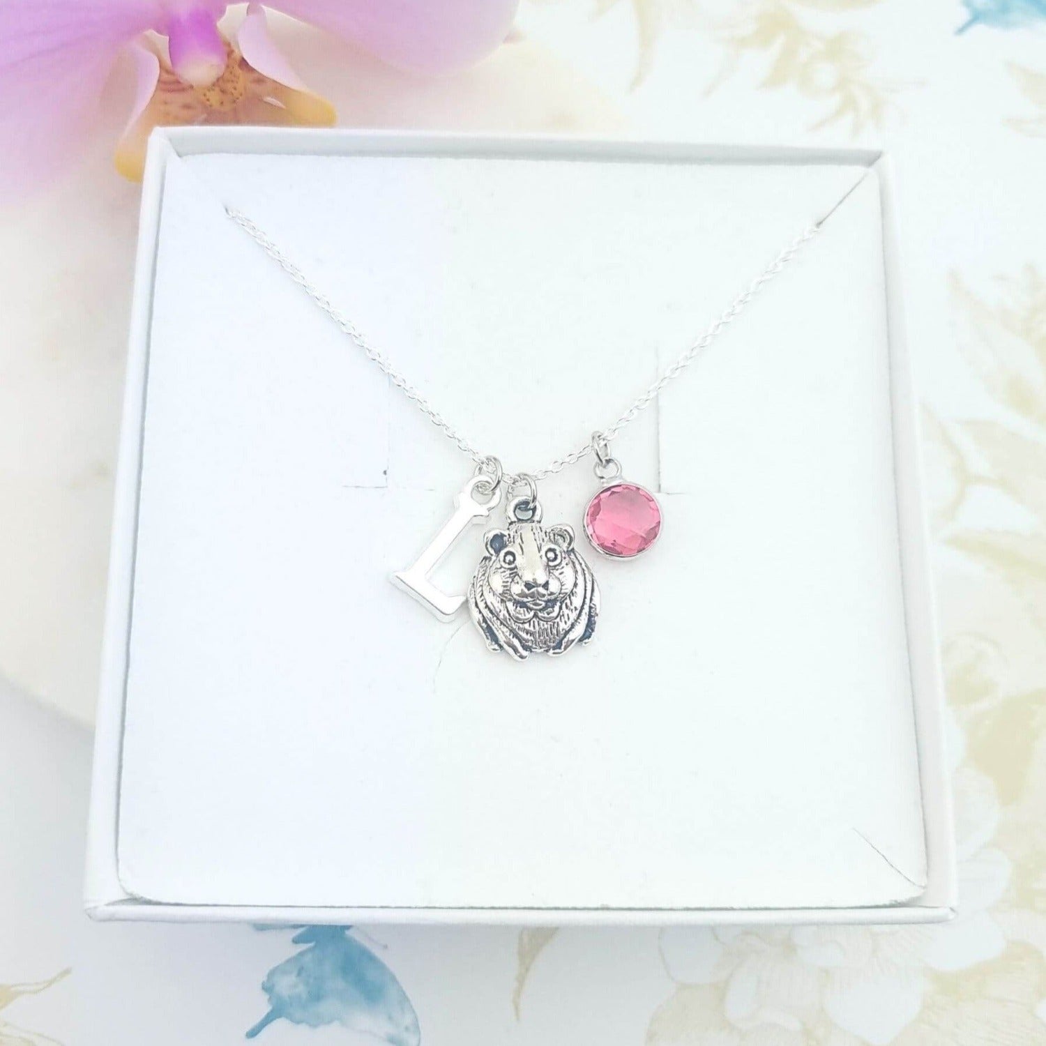 personalised guinea pig necklace in a gift box