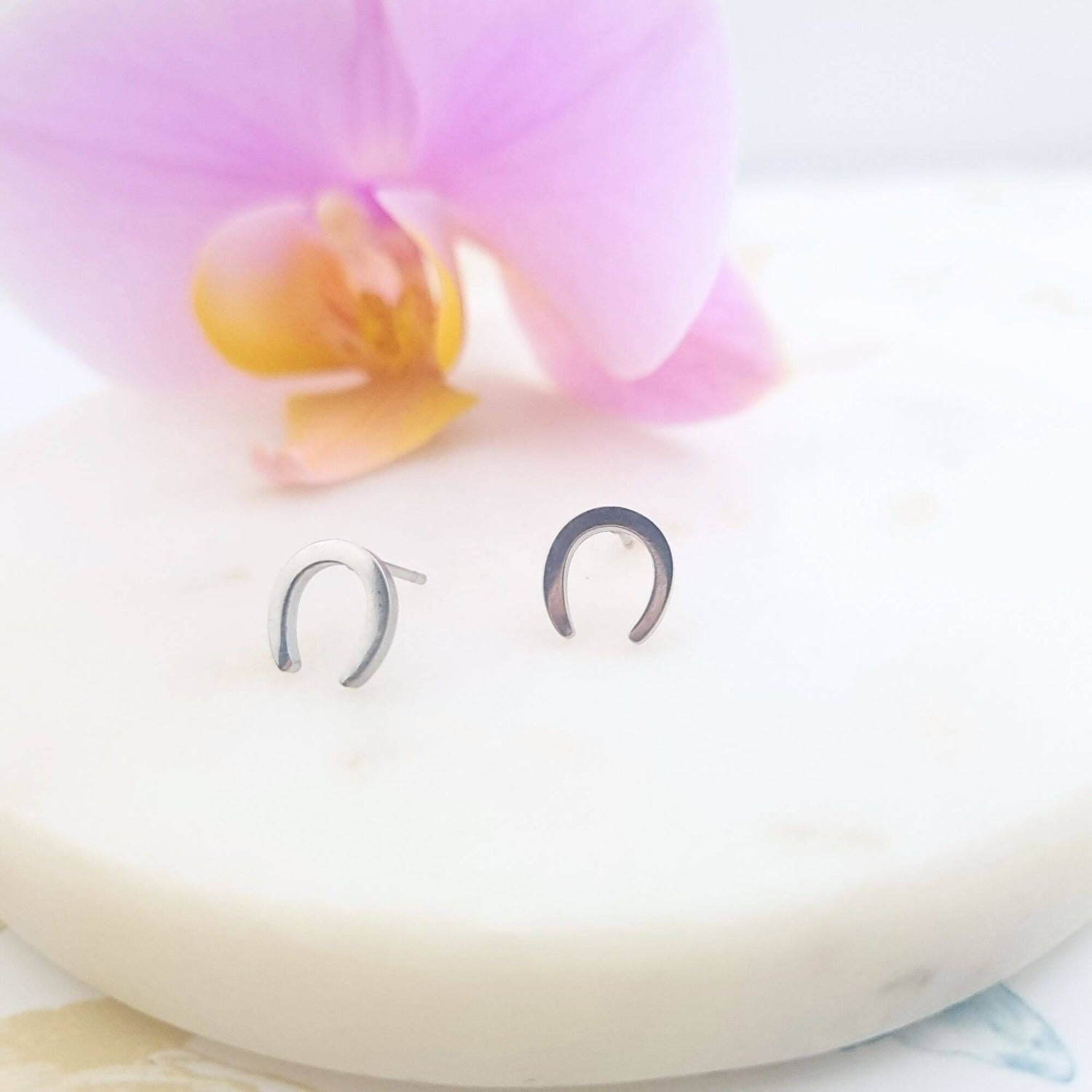 horse shoe stud earrings silver