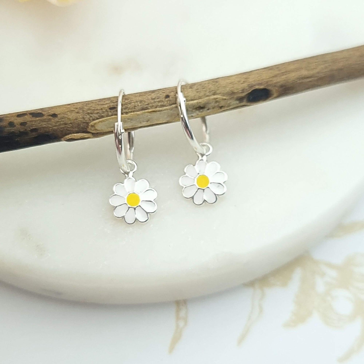 cute daisy earrings hoops sterling silver