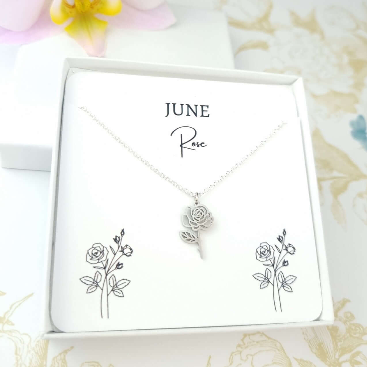 Birth month flower necklace - the rose