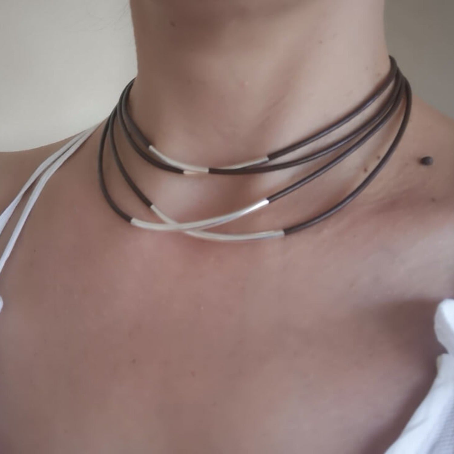 Women leather necklace with 4 strands layered