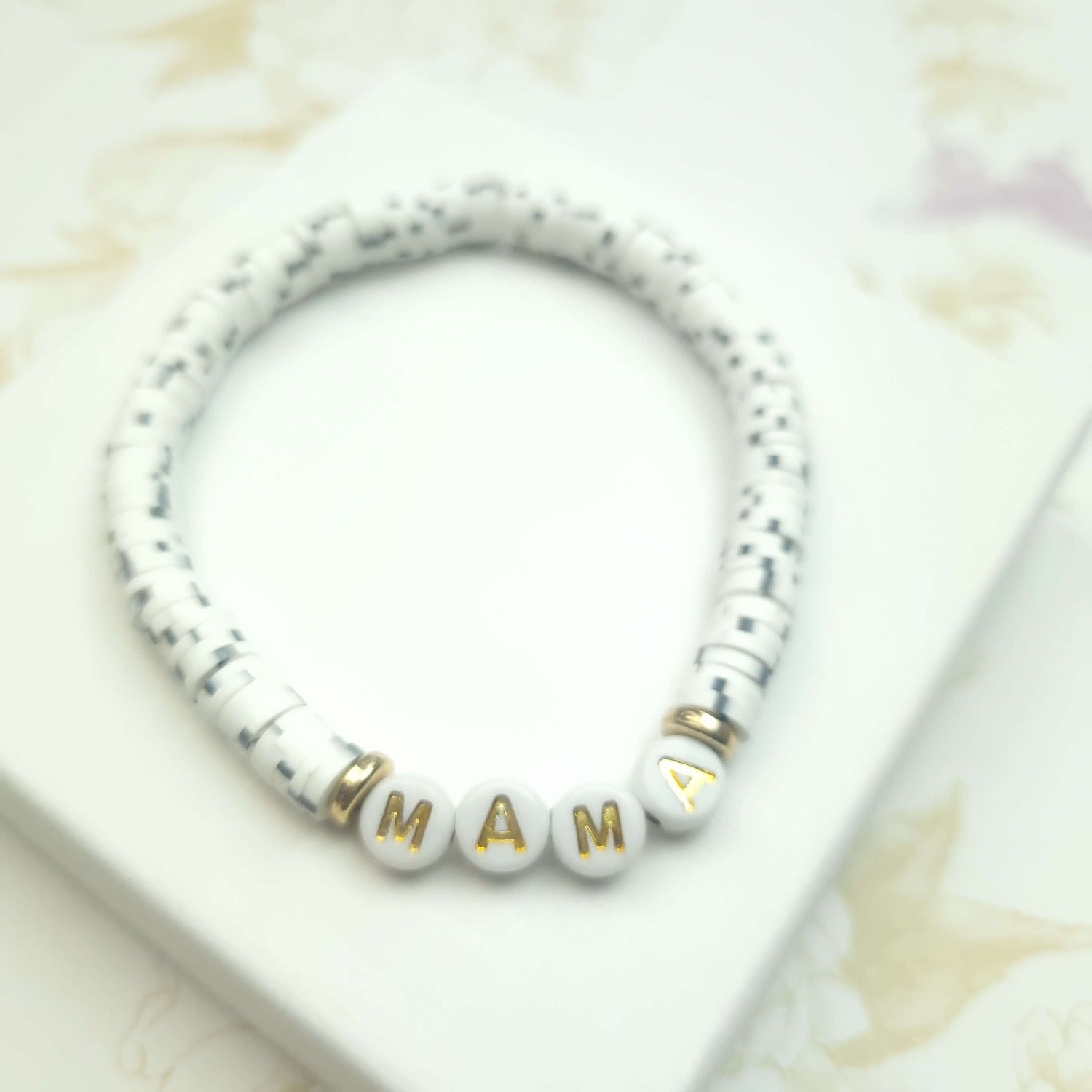 personalised mama beaded bracelet in dalmation