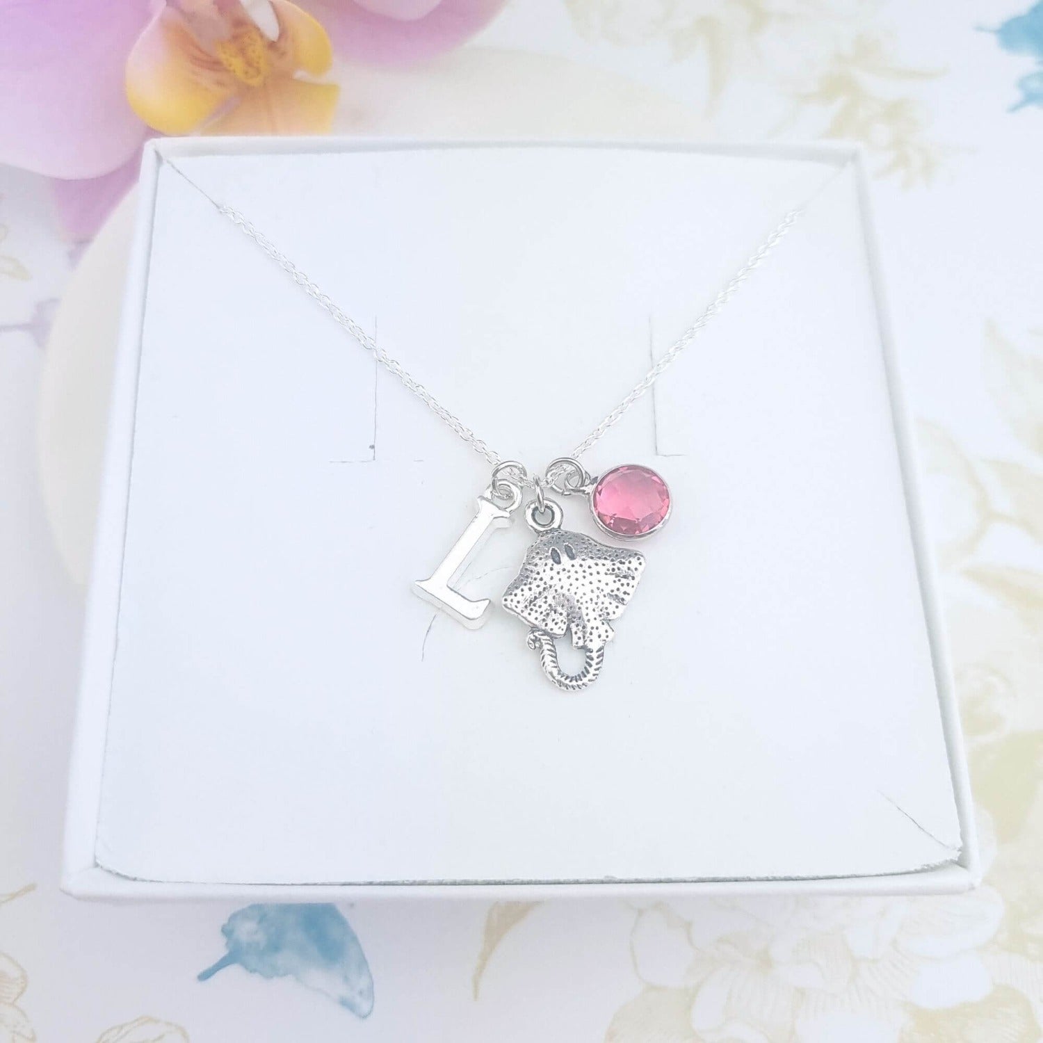 personalised manta ray sterling silver necklace