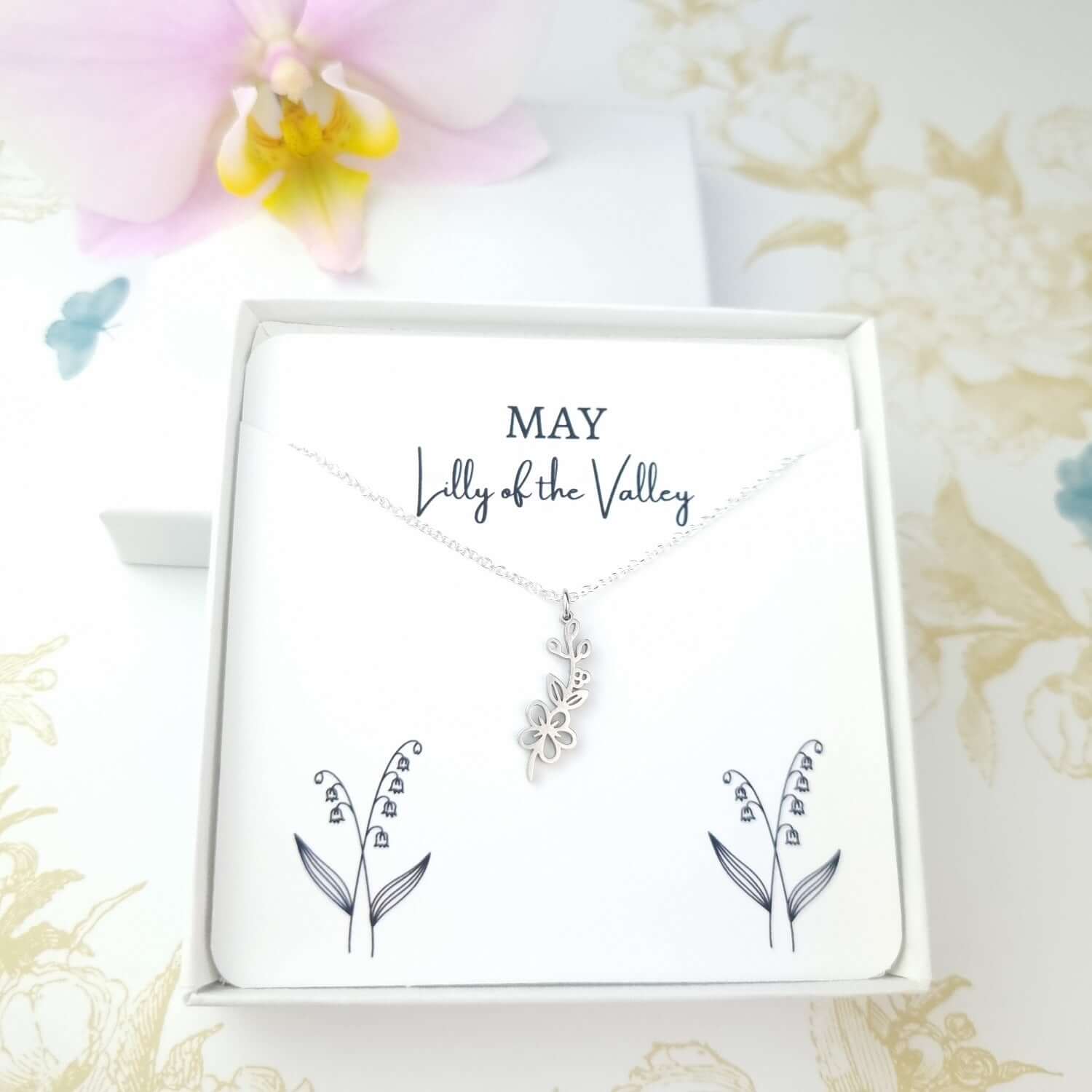 lily of the valley necklace in a gift box