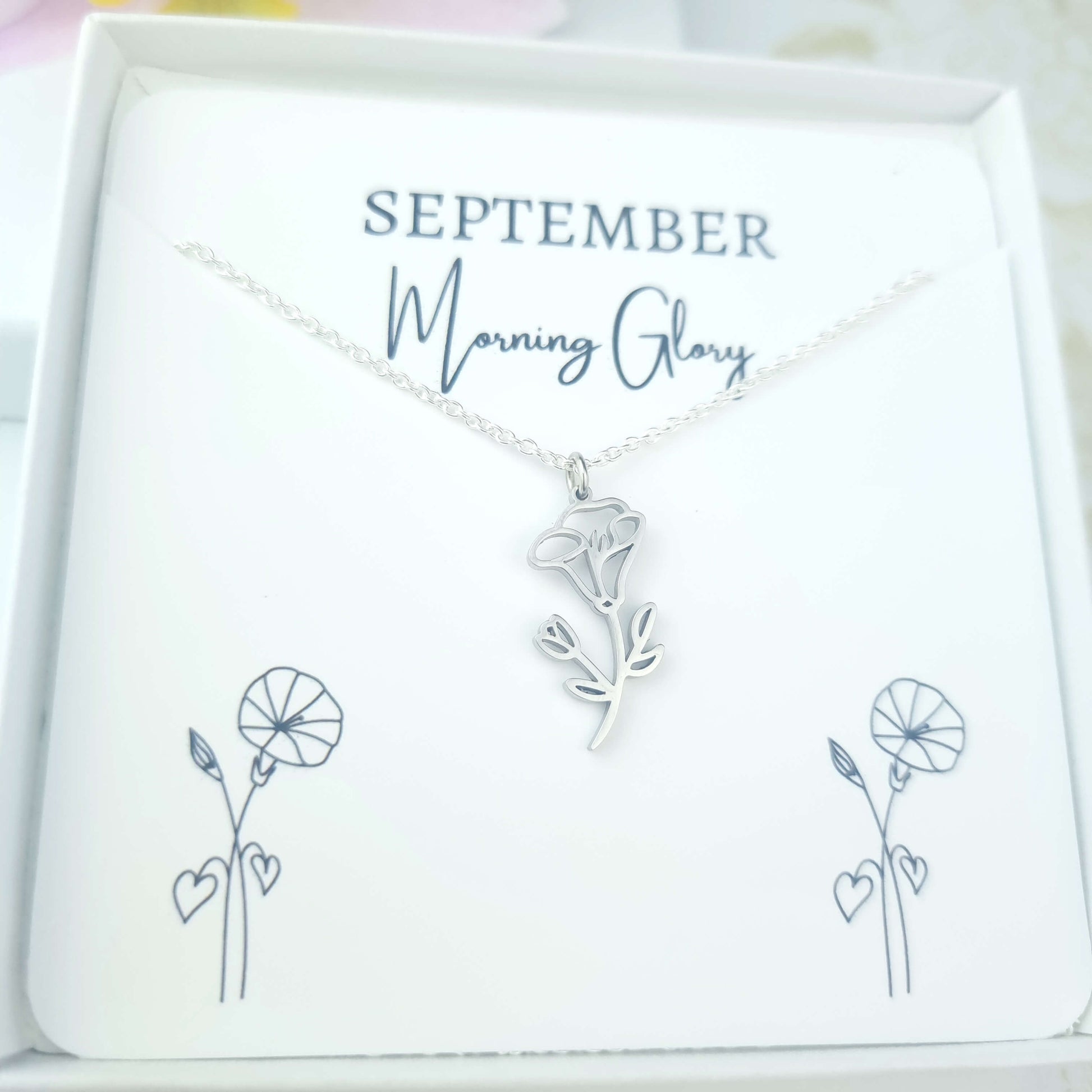 sterling silver birth flower necklace with gift box