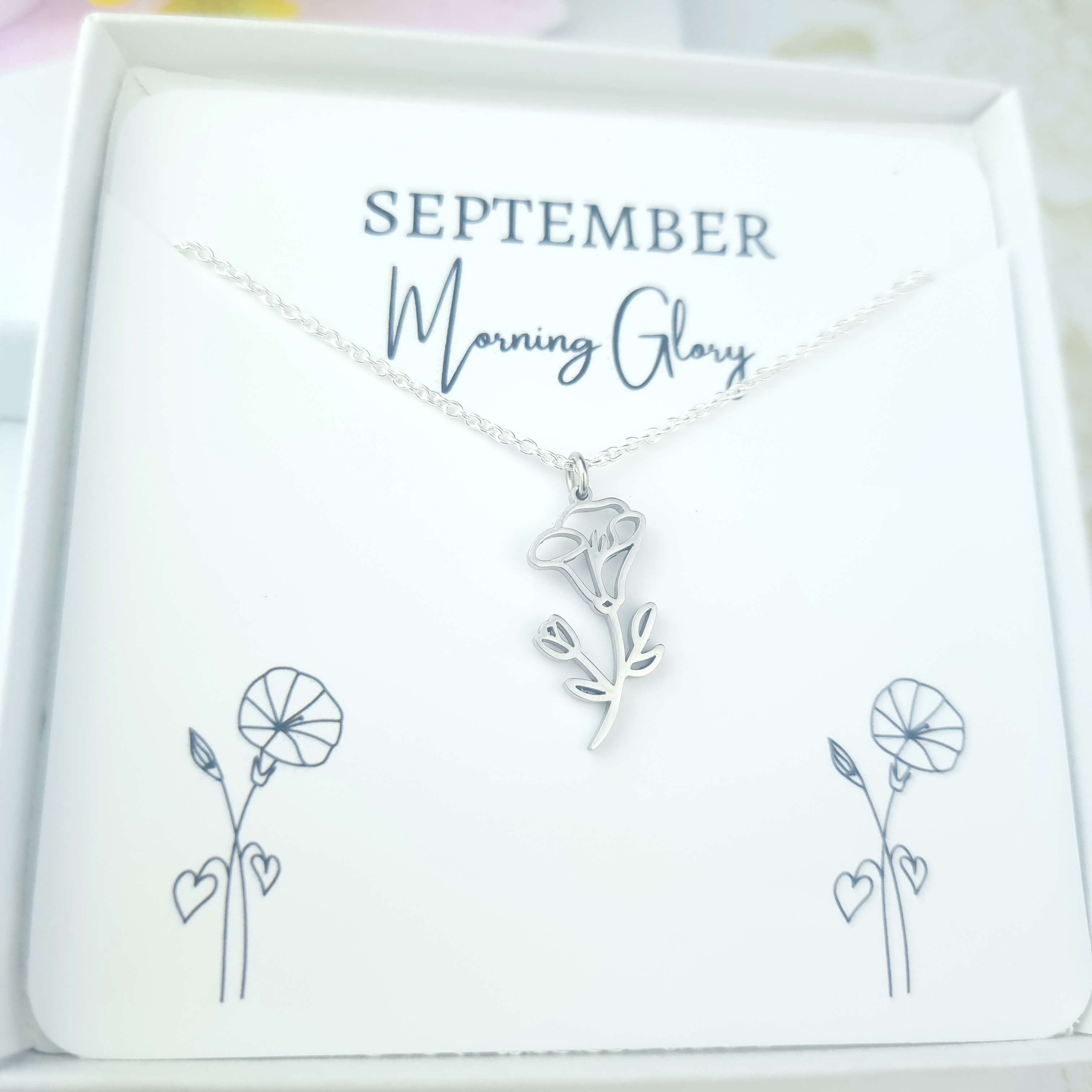 sterling silver birth flower necklace with gift box
