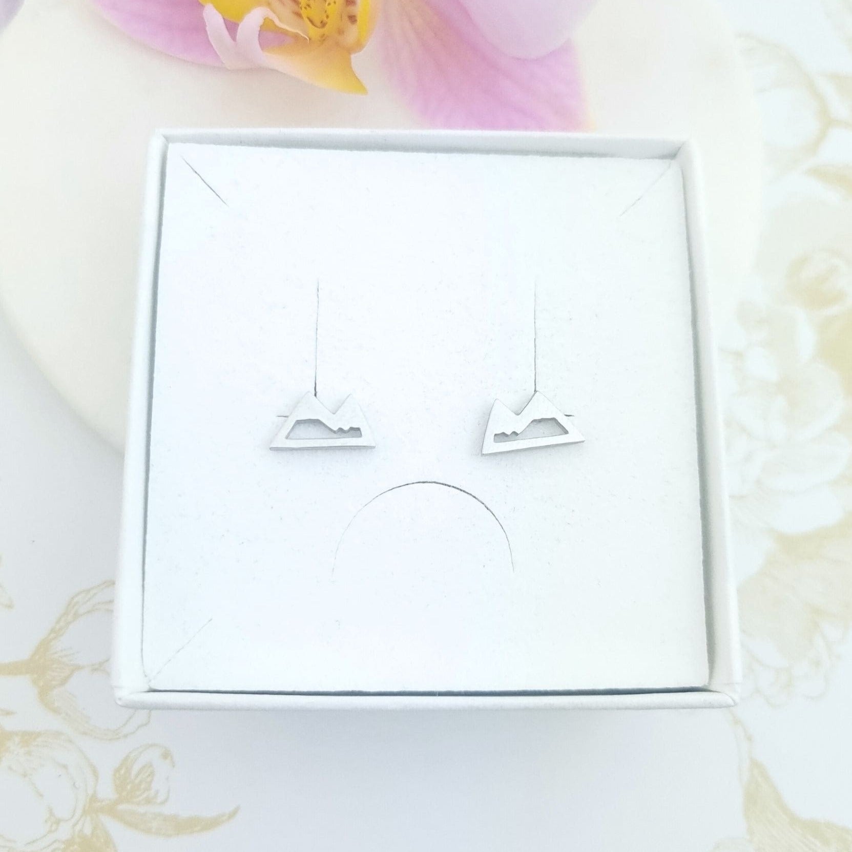 mountain stud earrings in gift box