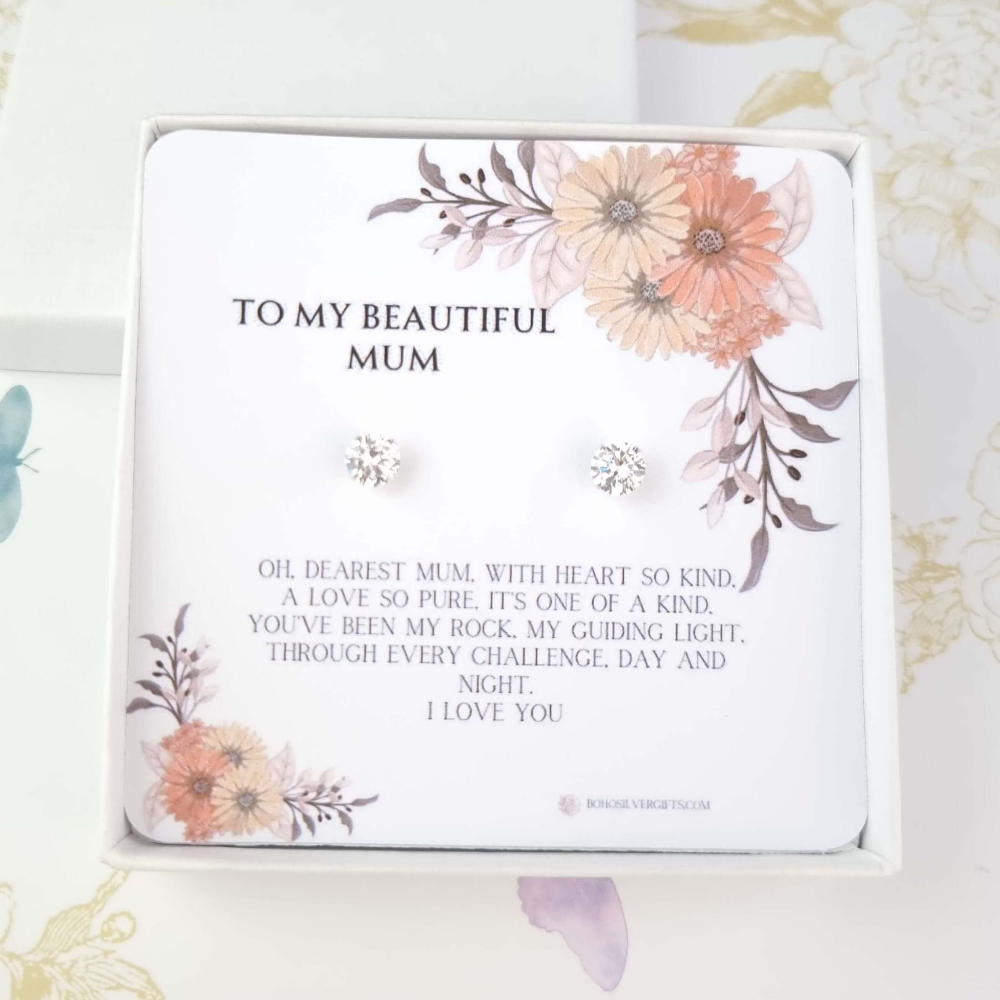 Mum Stud Earrings with Poem Card