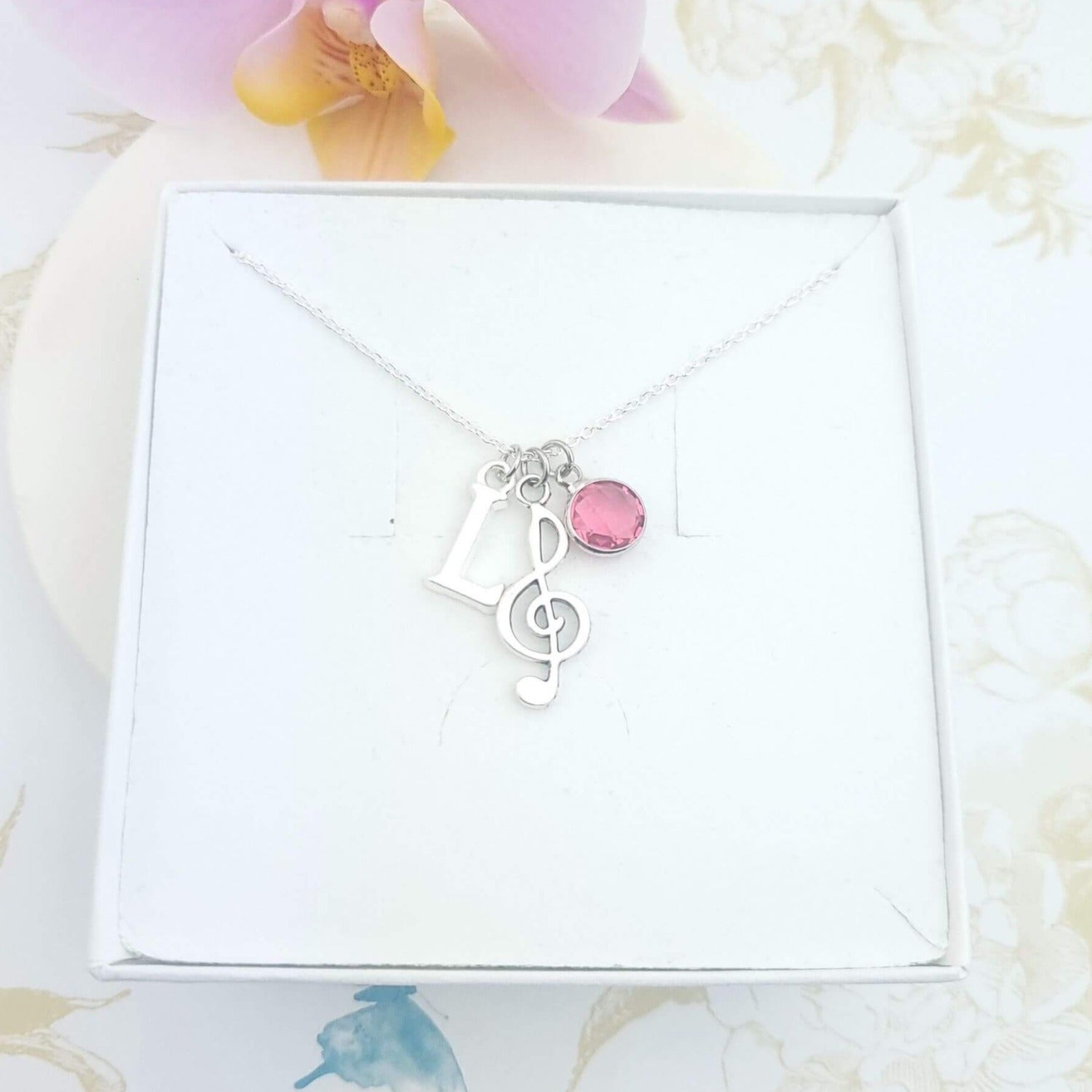 personalised treble clef necklace
