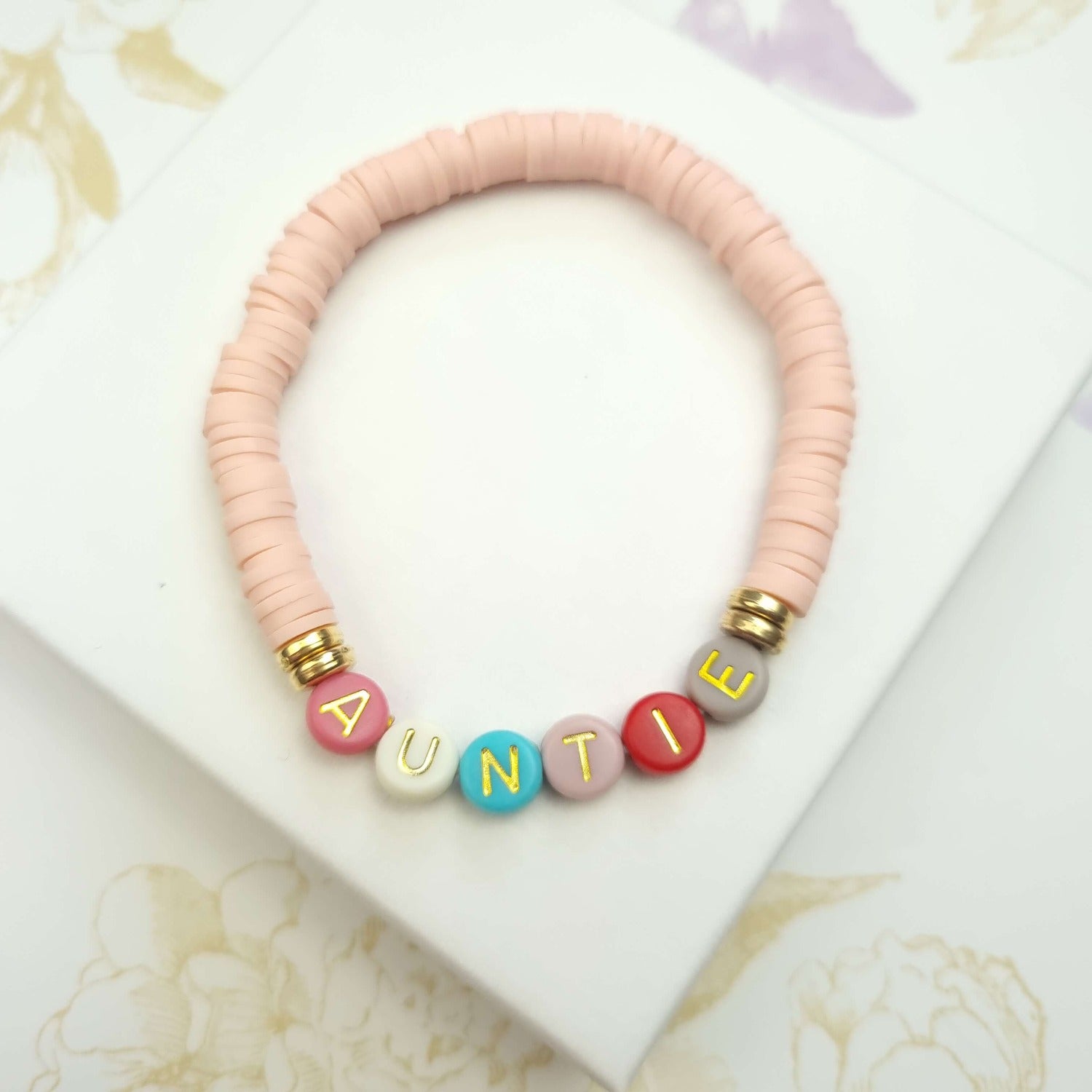 personalised auntie bracelet beaded heishi beads