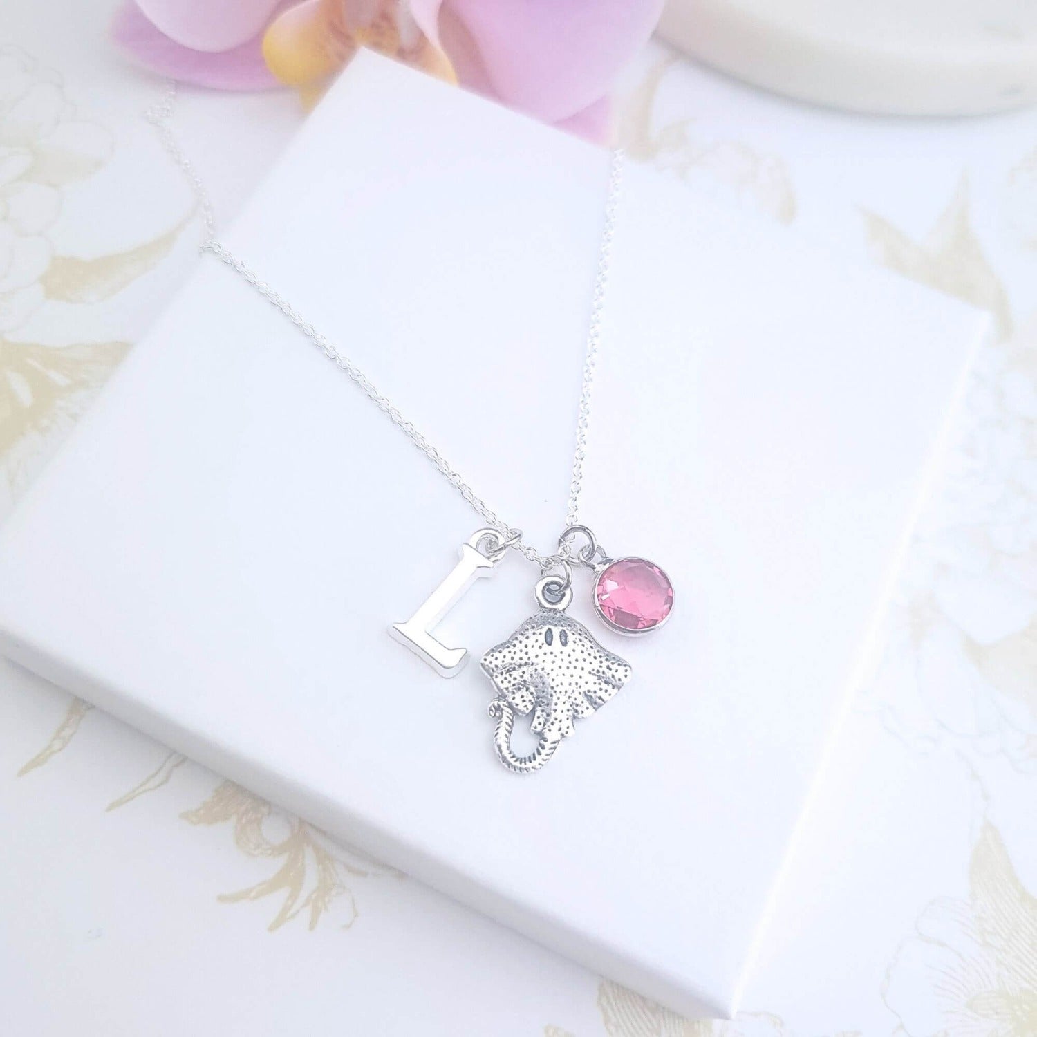 personalised manta ray with initial and birthstone