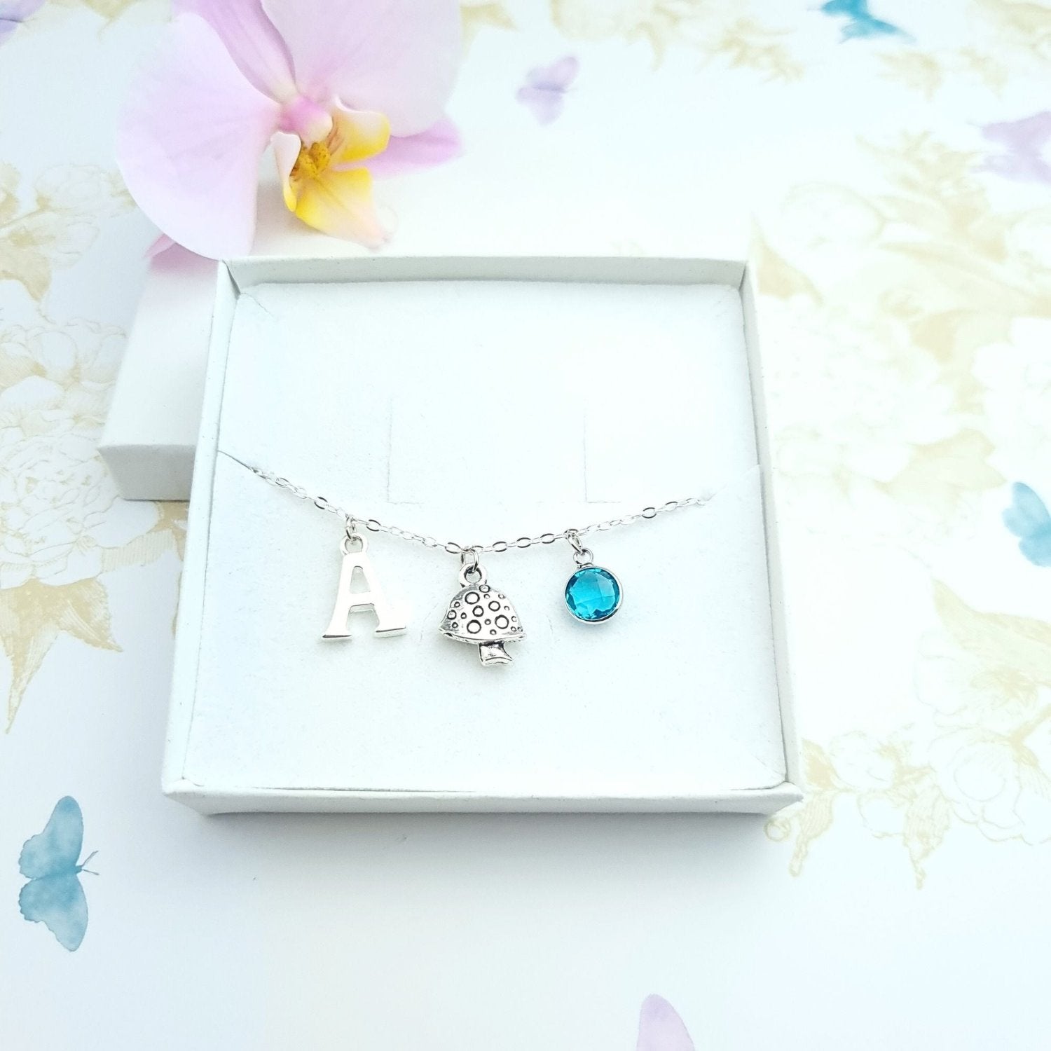 mushroom silver bracelet personalised