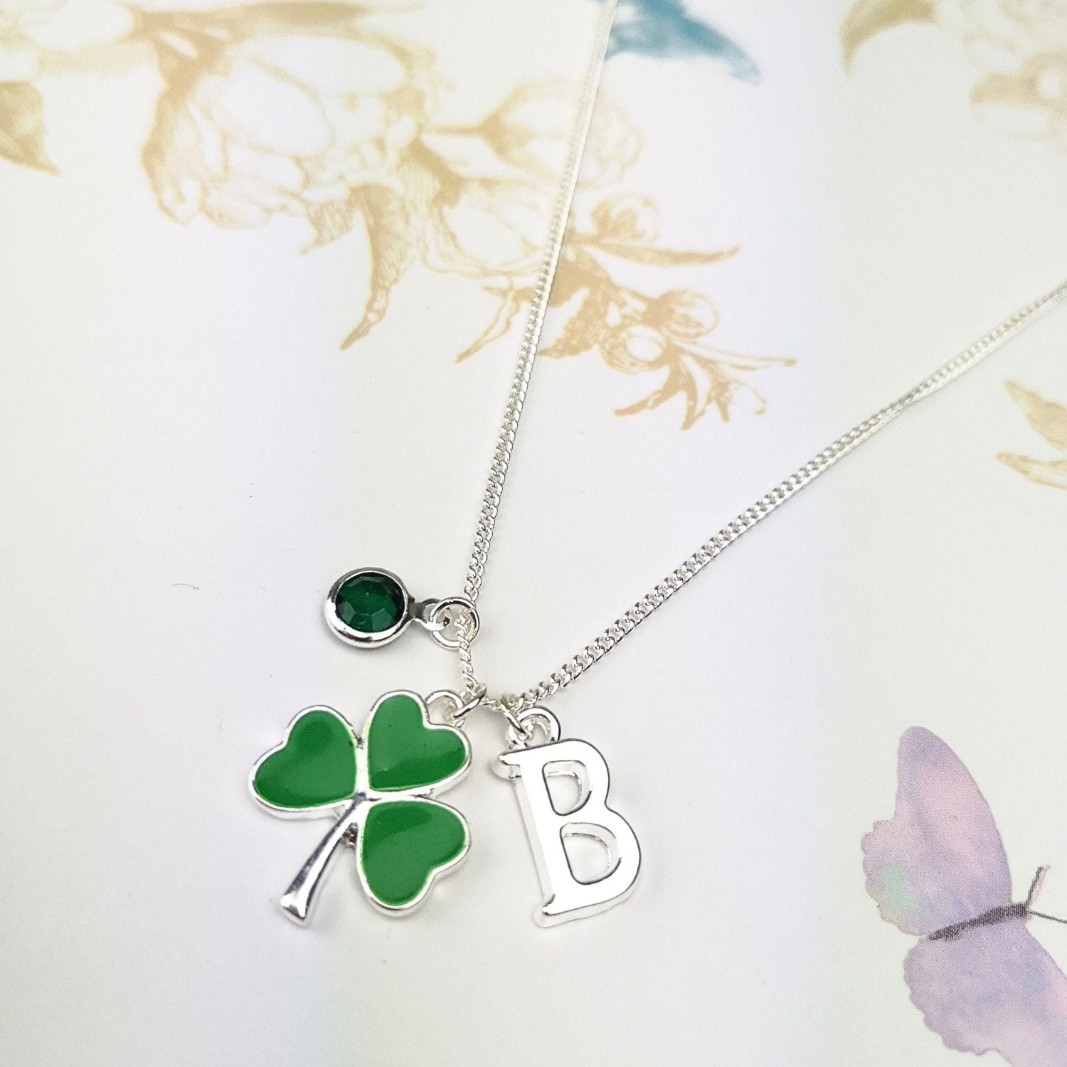 personalised shamrock necklace in sterling silver