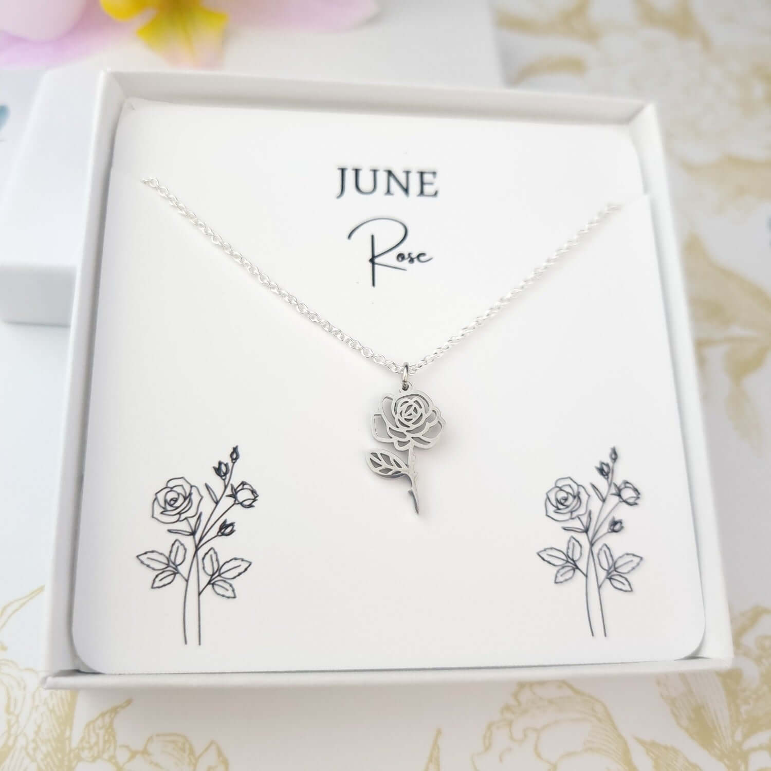 rose necklace in a gift box