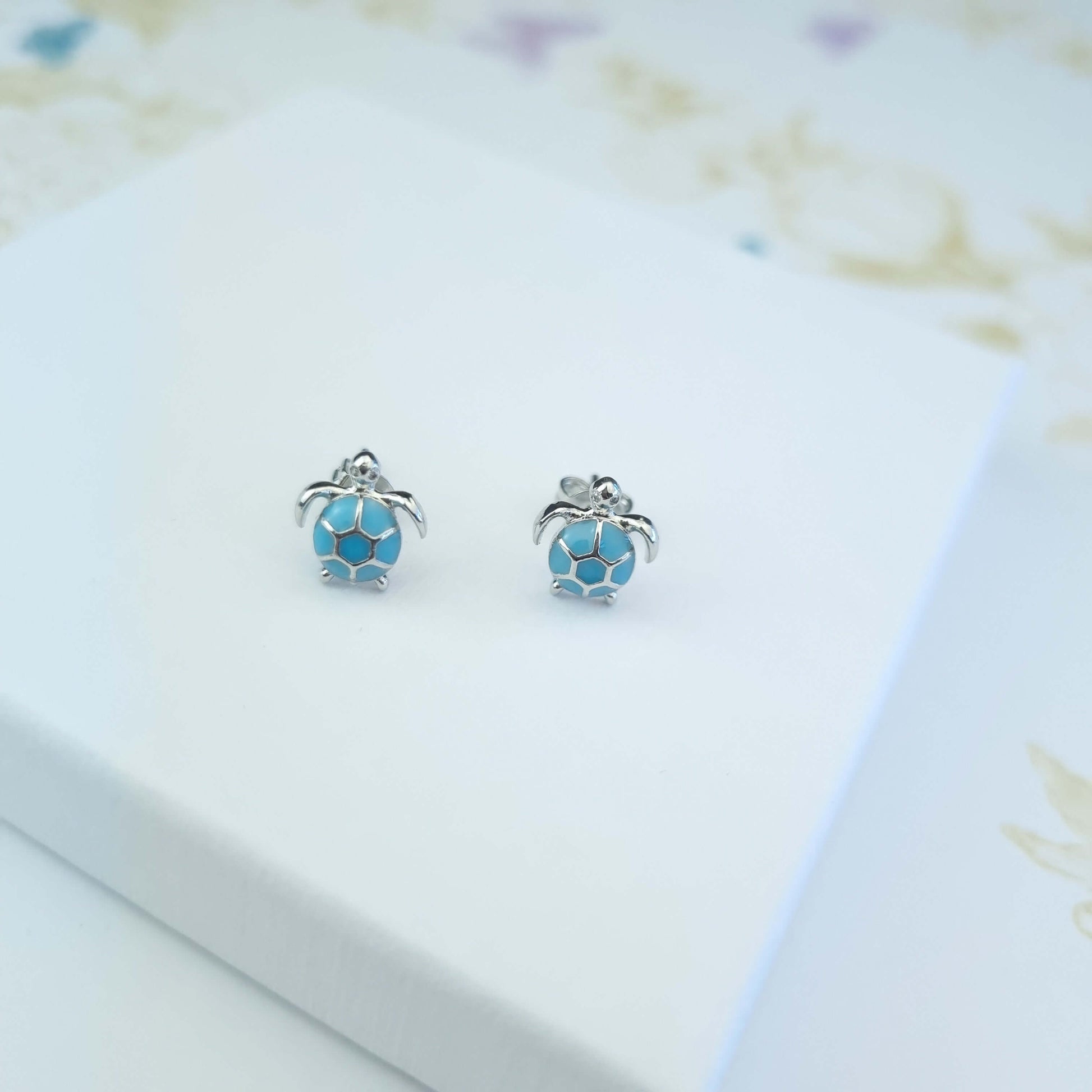 blue turtle stud earrings