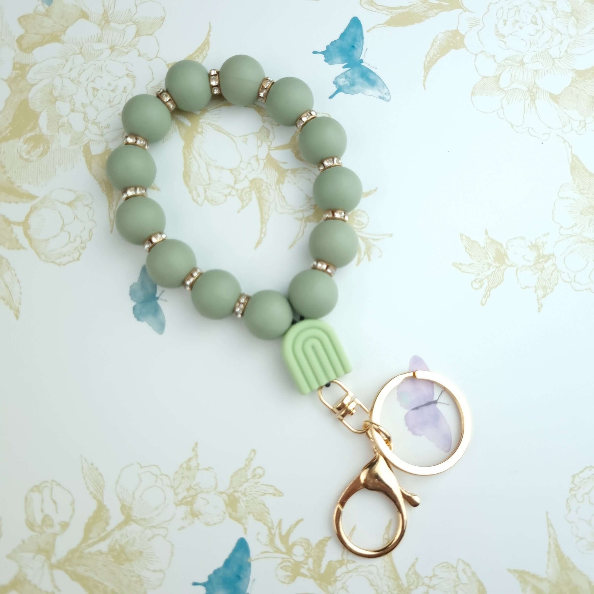 wristlet bracelet keyring in sage green