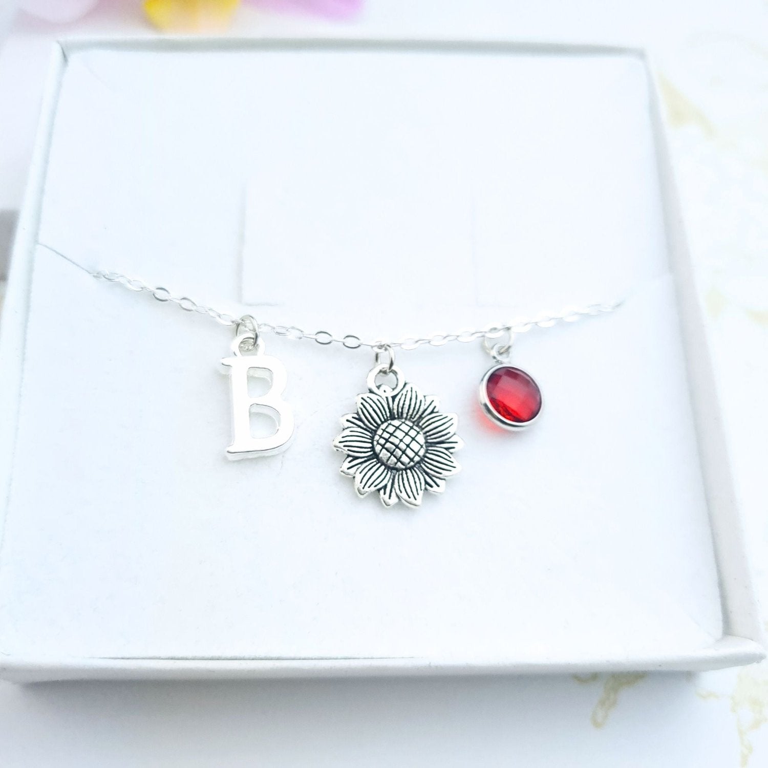 sunflower silver bracelet personalised