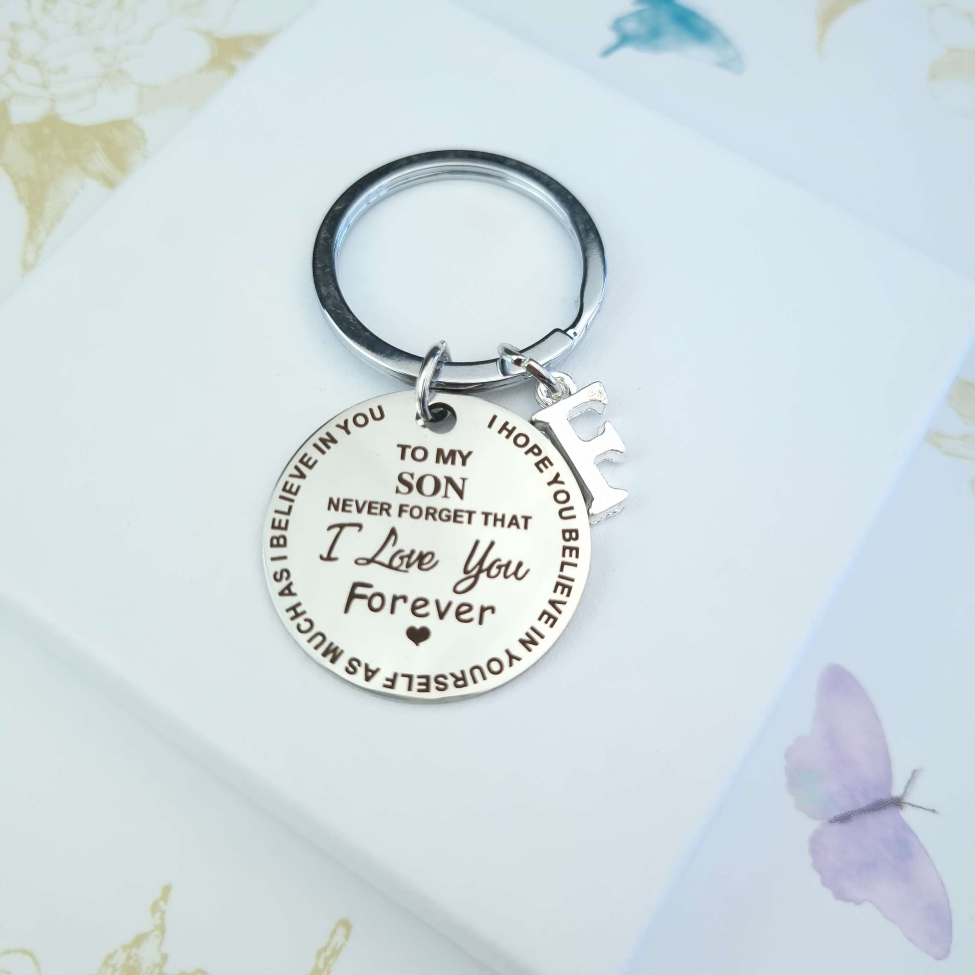 son keyring engraved with quote