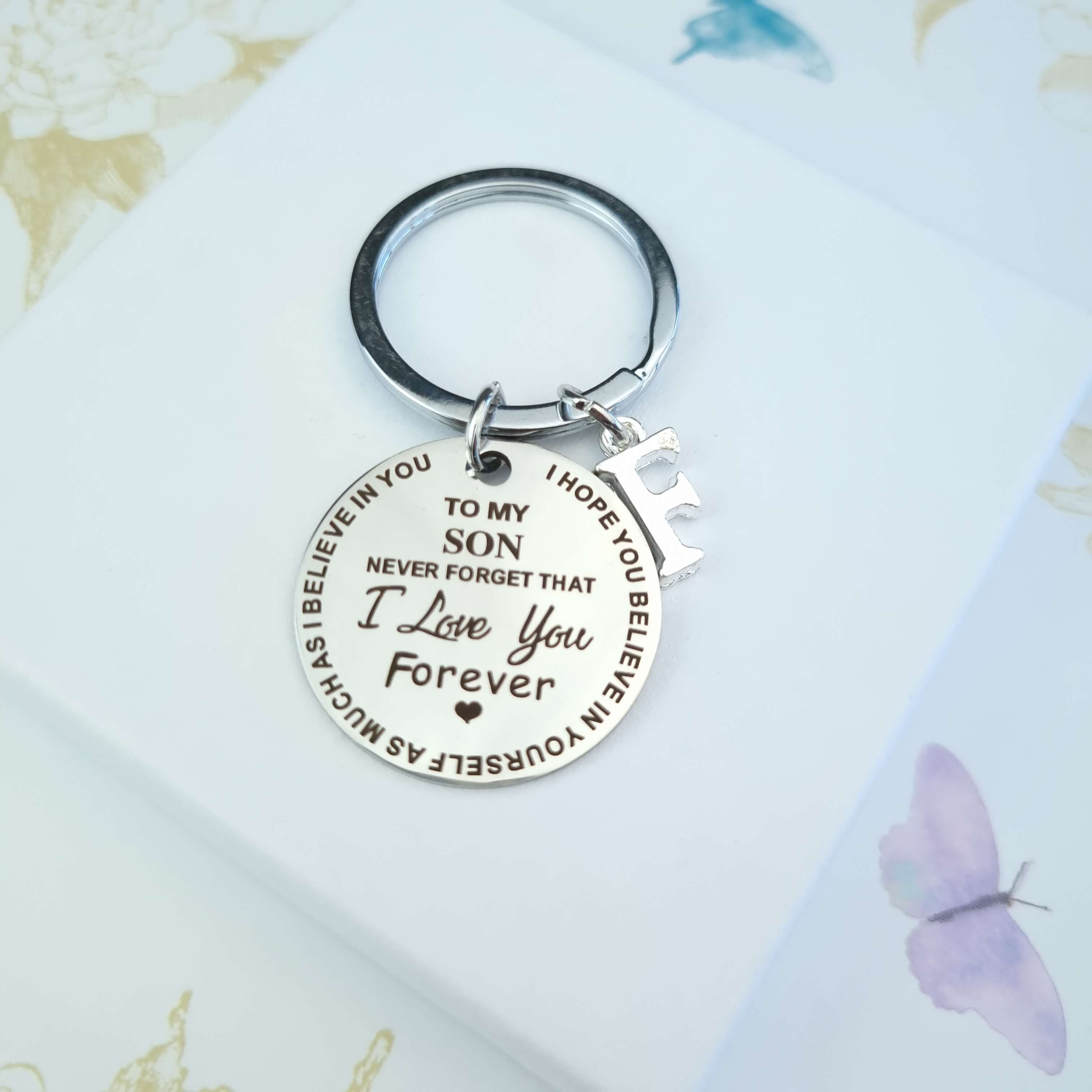 son keyring engraved with quote
