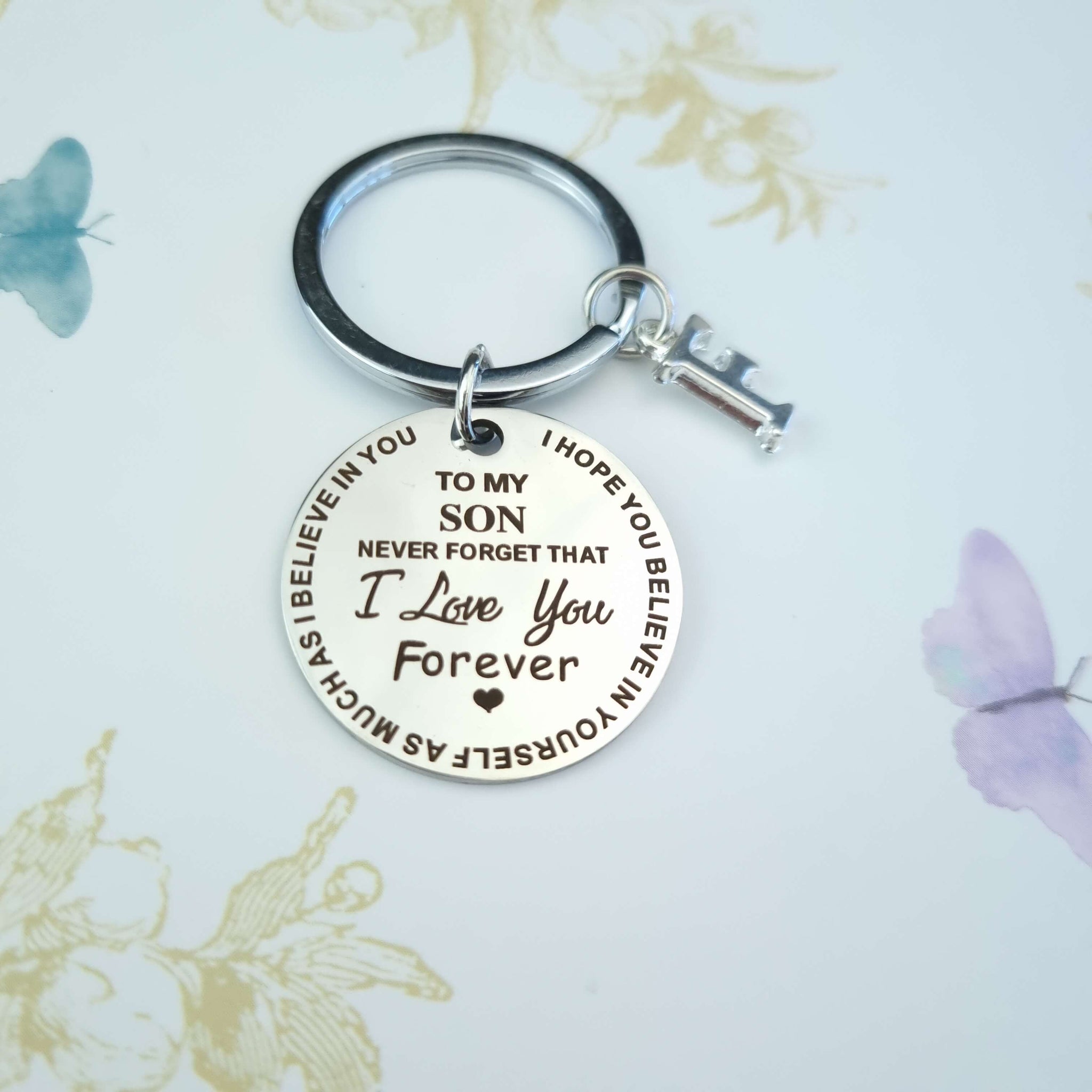 personalised son keyring with initial