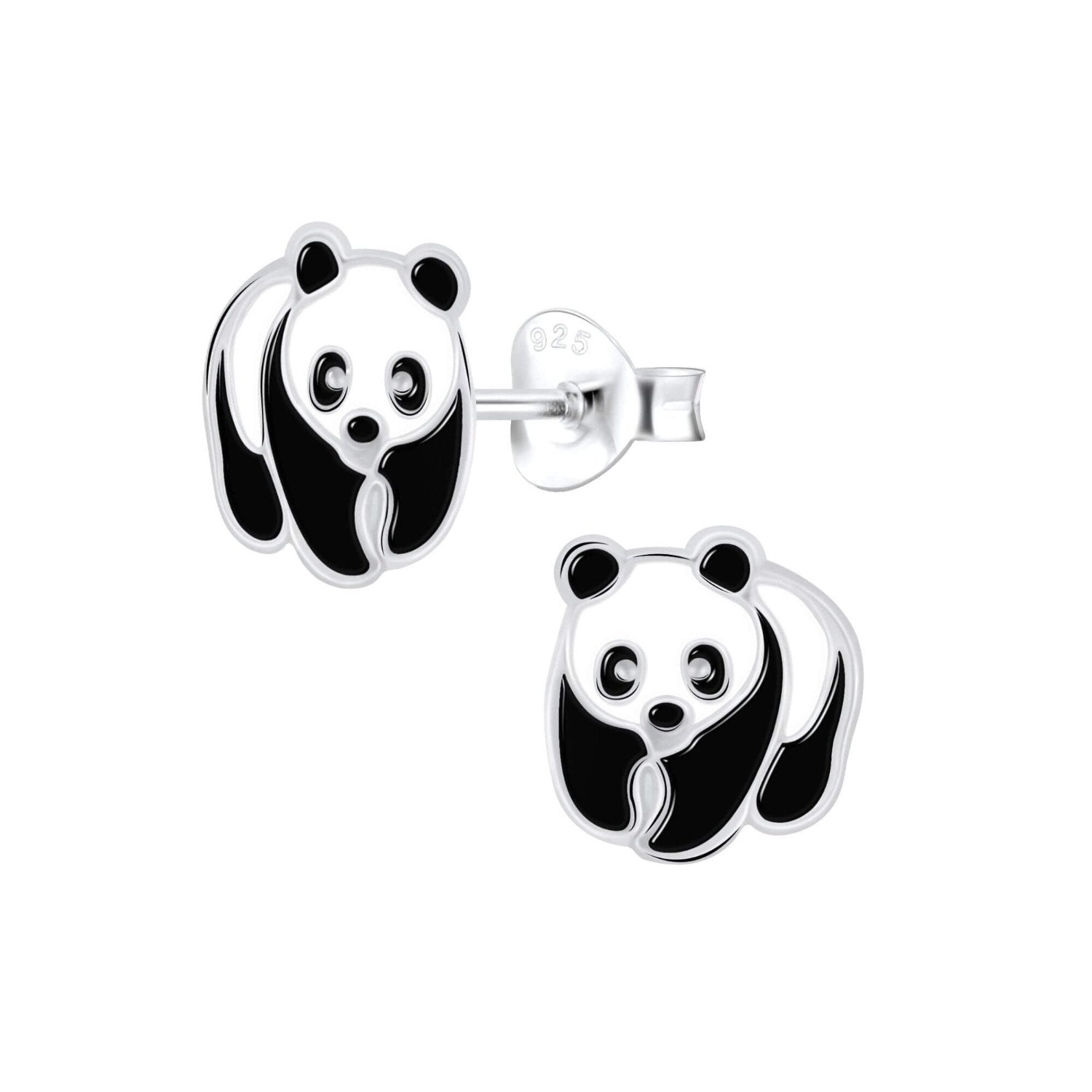 panda animal stud earrings in sterling silver