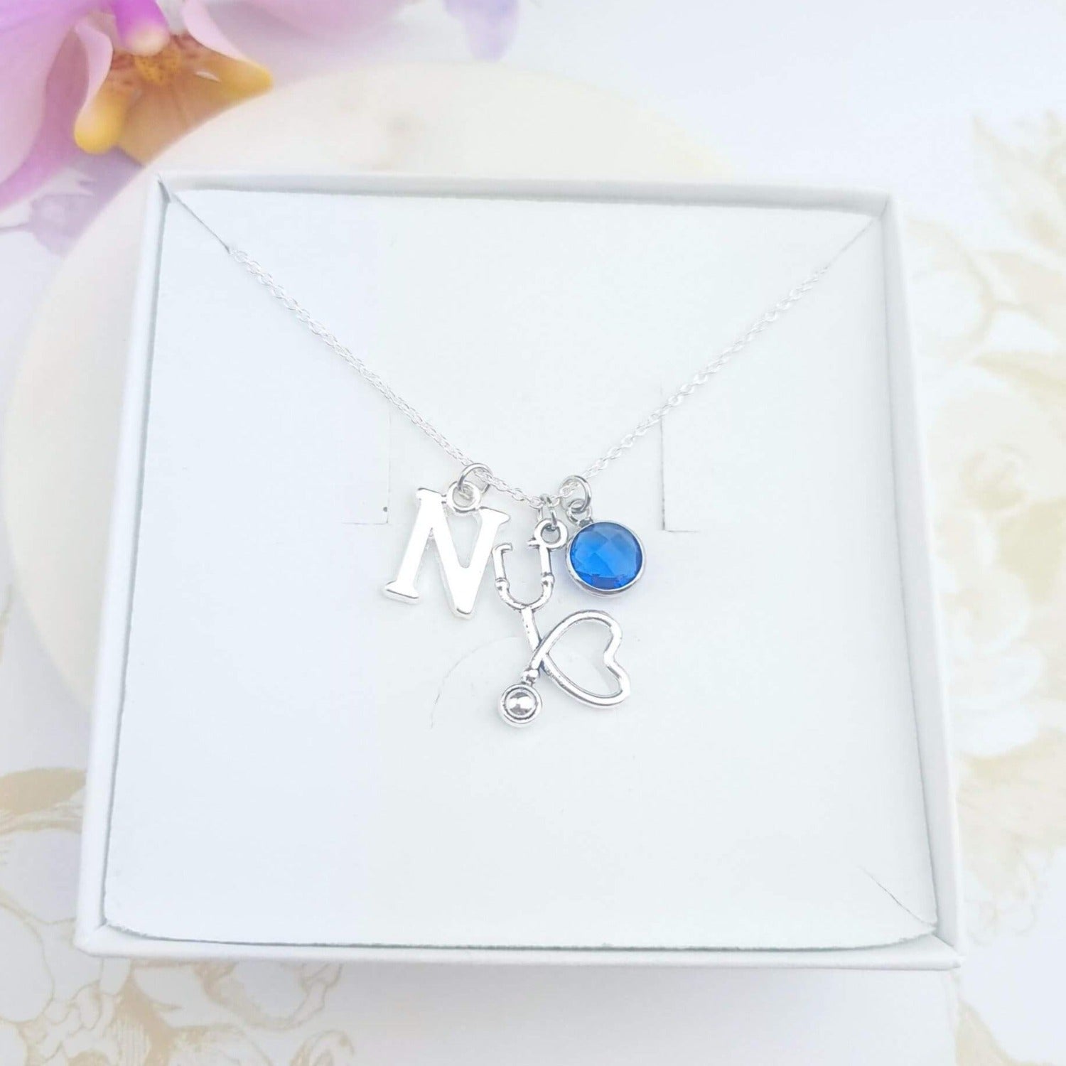 personalised stethoscope necklace in sterling silver