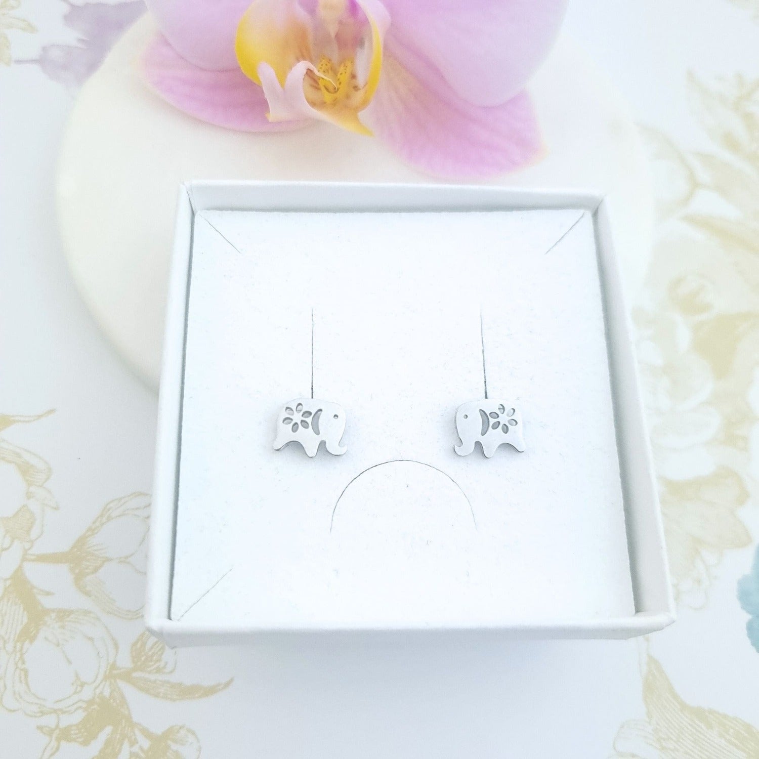 elephant earrings in gift box