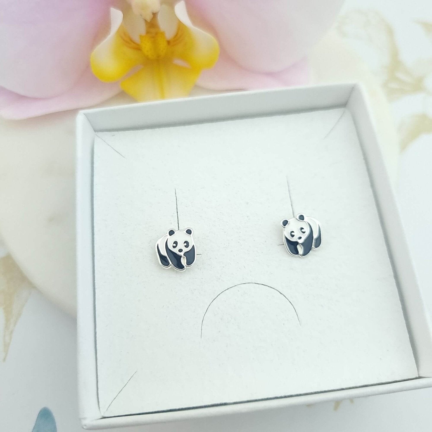 panda bear sterling silver stud earrings in a gift box
