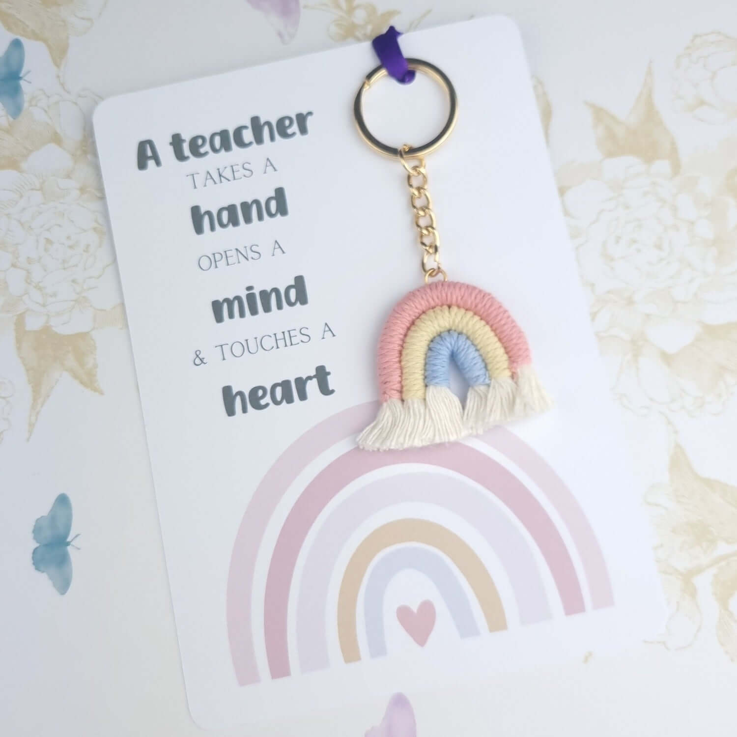 teacher gift rainbow macrame keyring