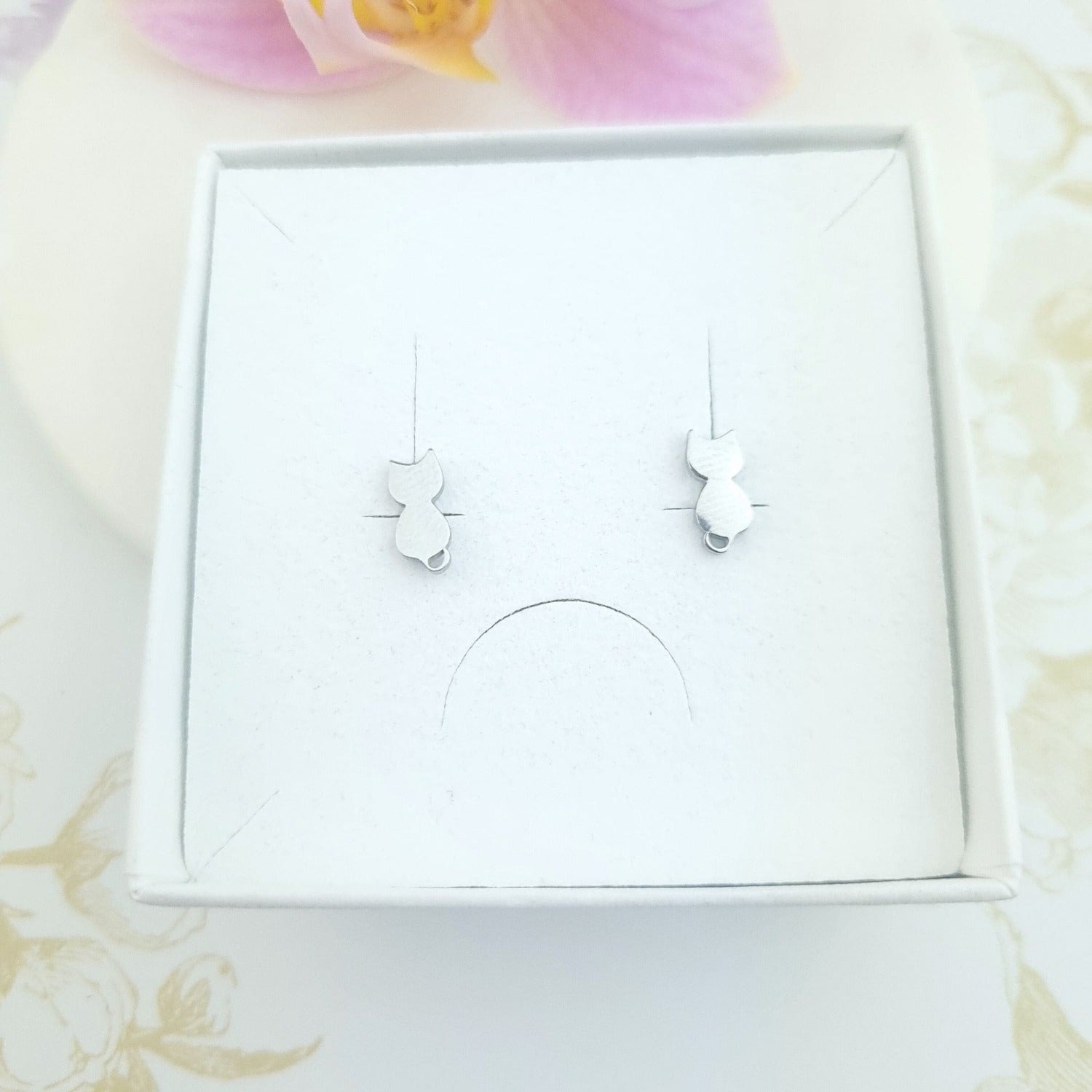 tiny cat stud earrings silver