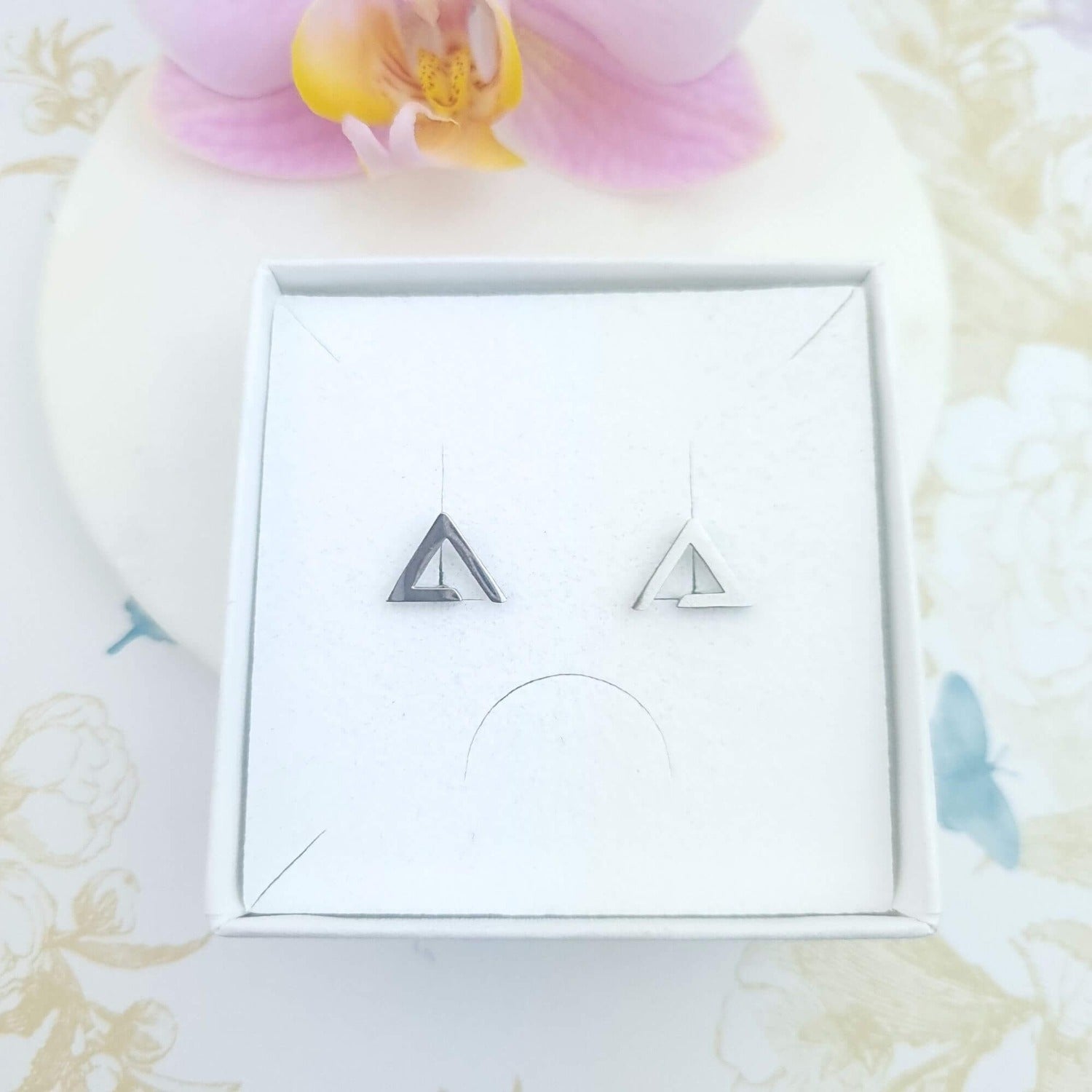 triangle stud earrings in gift box
