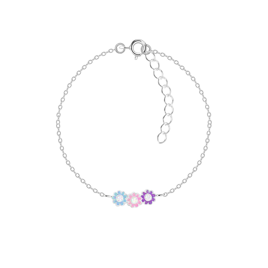 A sterling silver bracelet with colourful daisy flowers