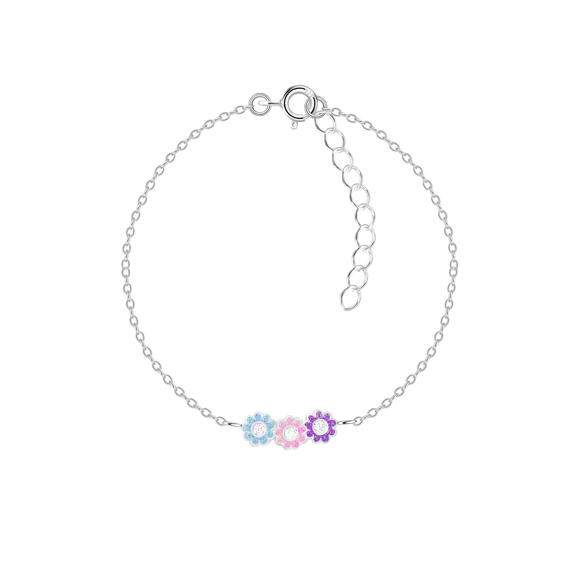A sterling silver bracelet with colourful daisy flowers