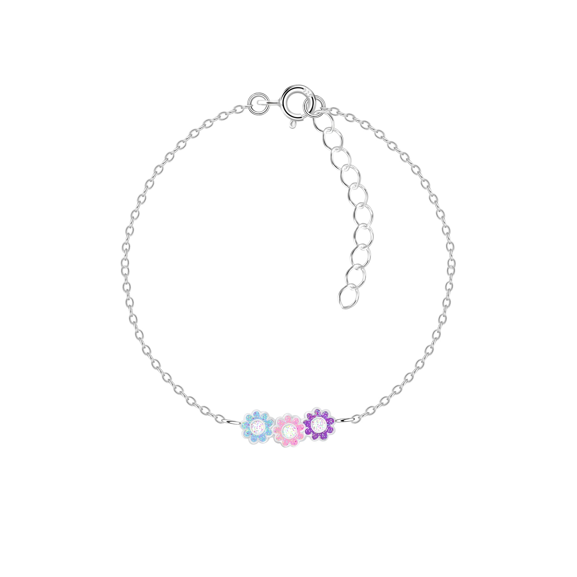 A sterling silver bracelet with colourful daisy flowers