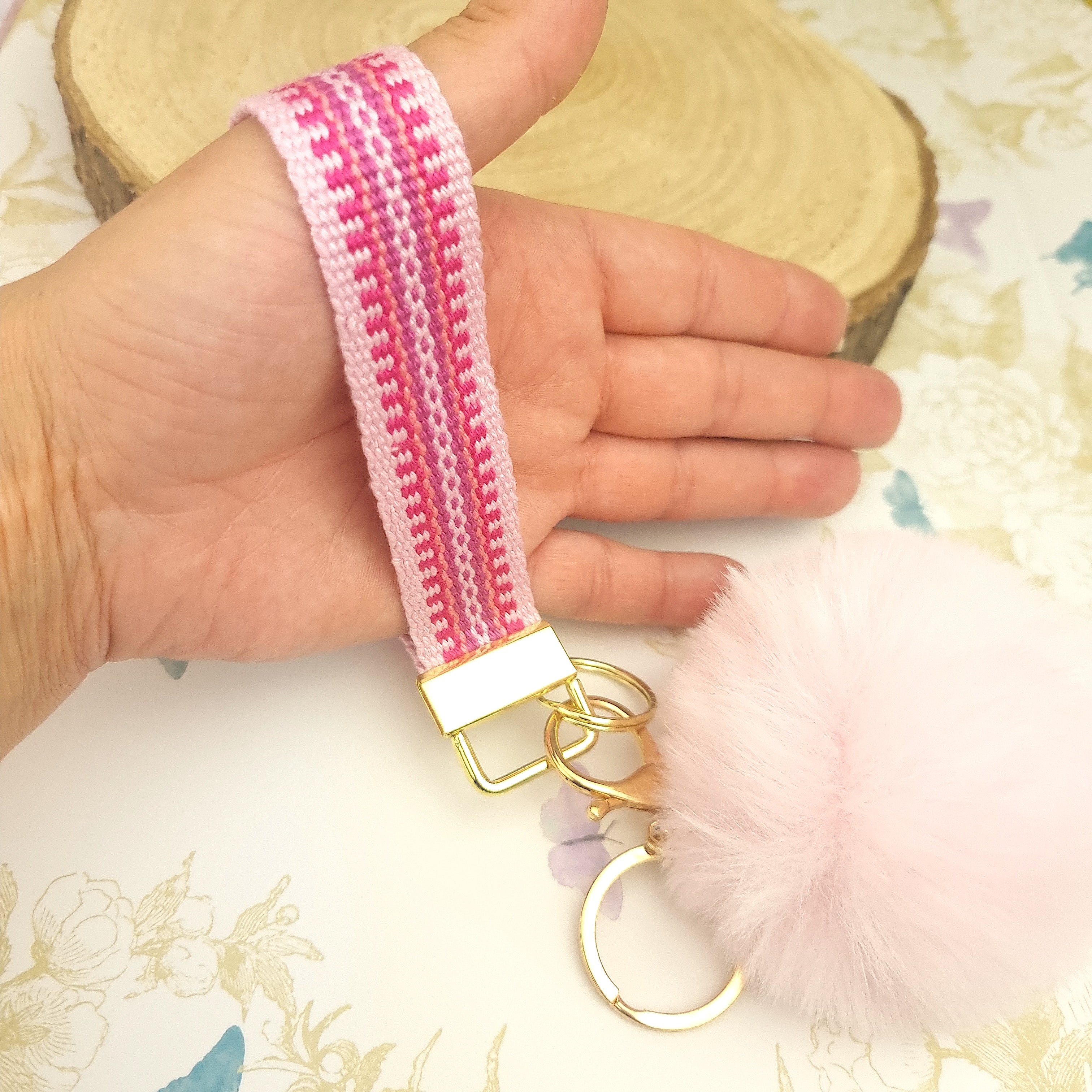 bracelet keychain with pom pom