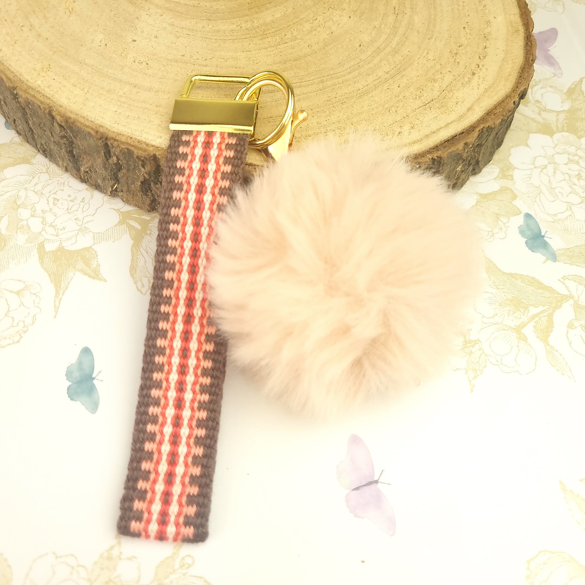 handmade bracelet keychain with pom pom