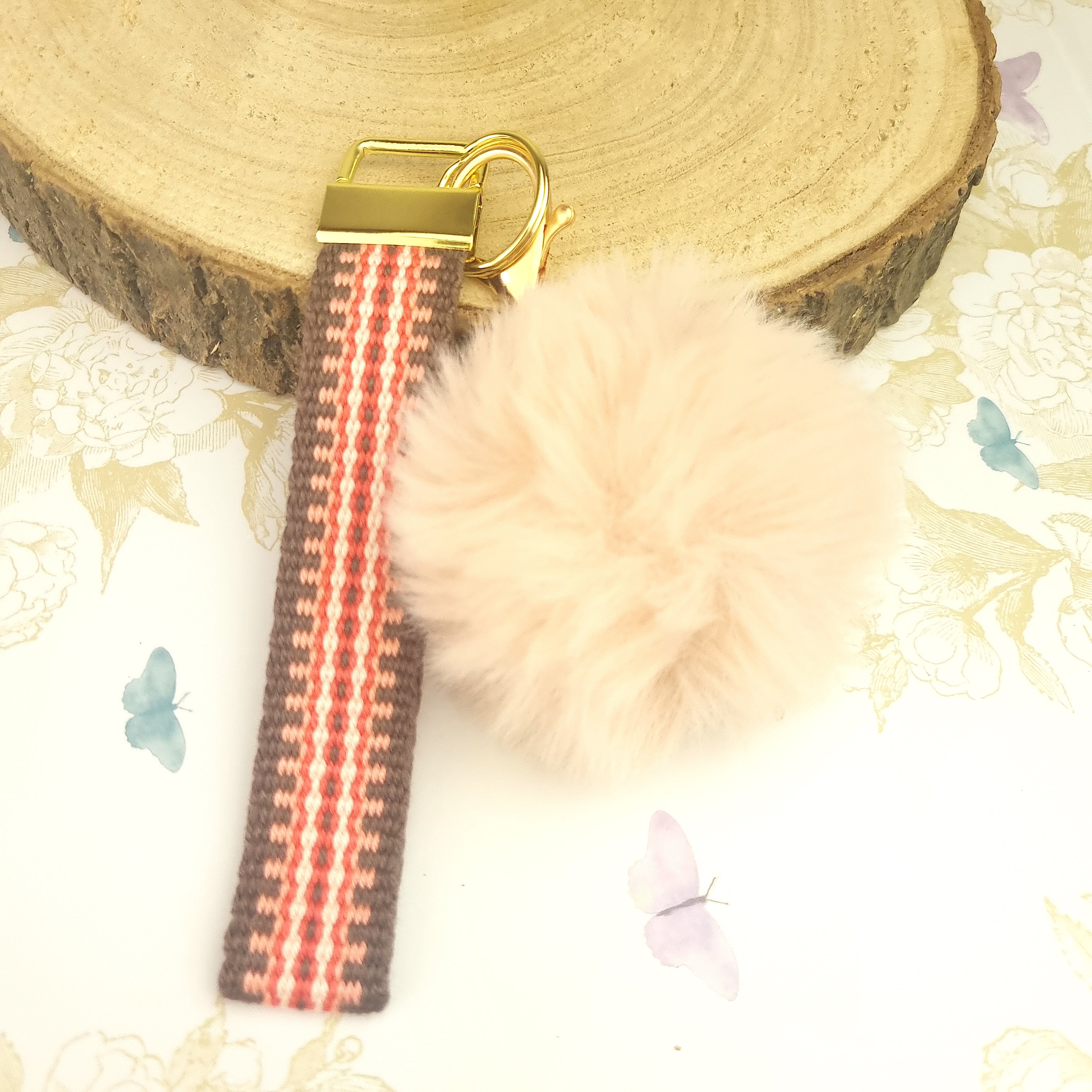 handmade bracelet keychain with pom pom
