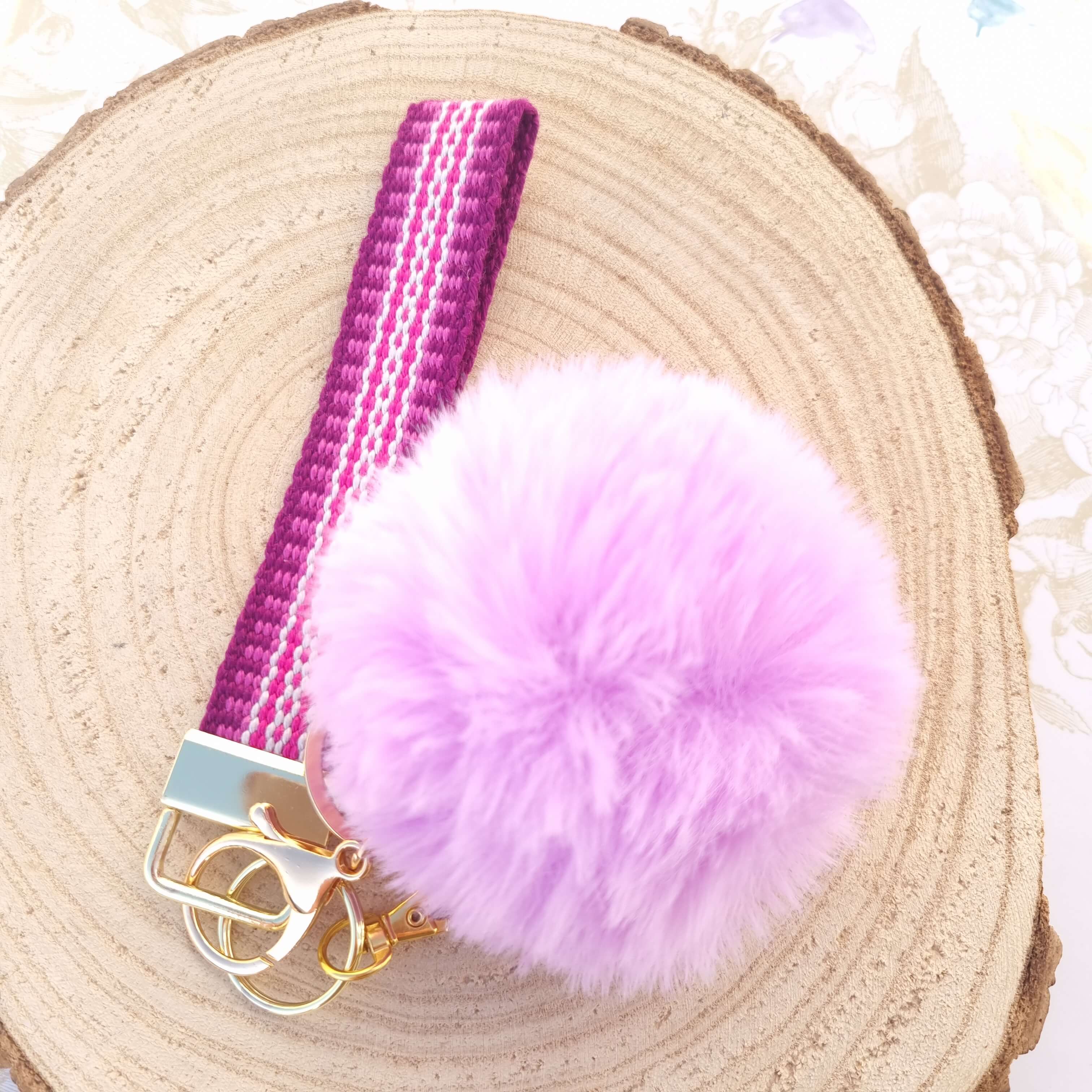 wristlet keychain with pom pom