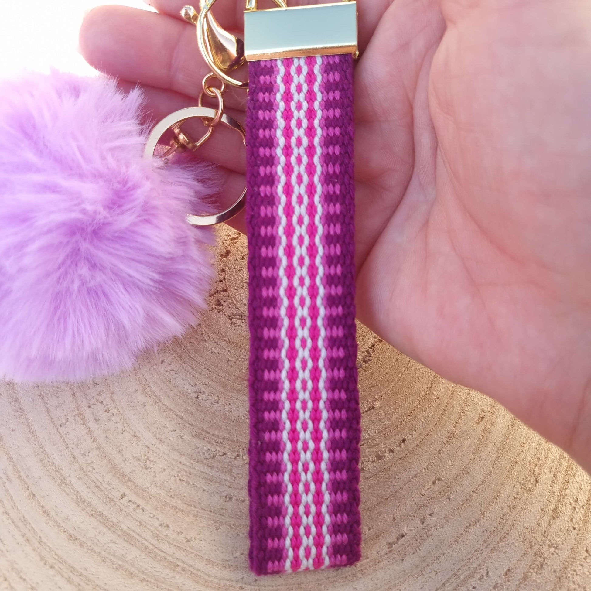 wrist keychain bracelet with pom pom