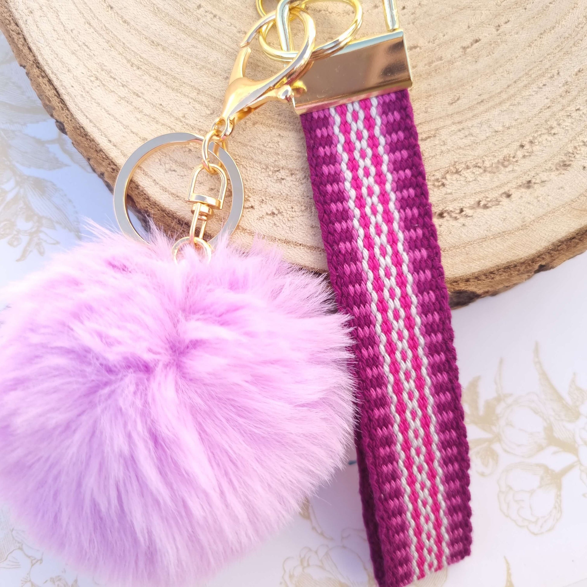 wristlet keychain purple and pink