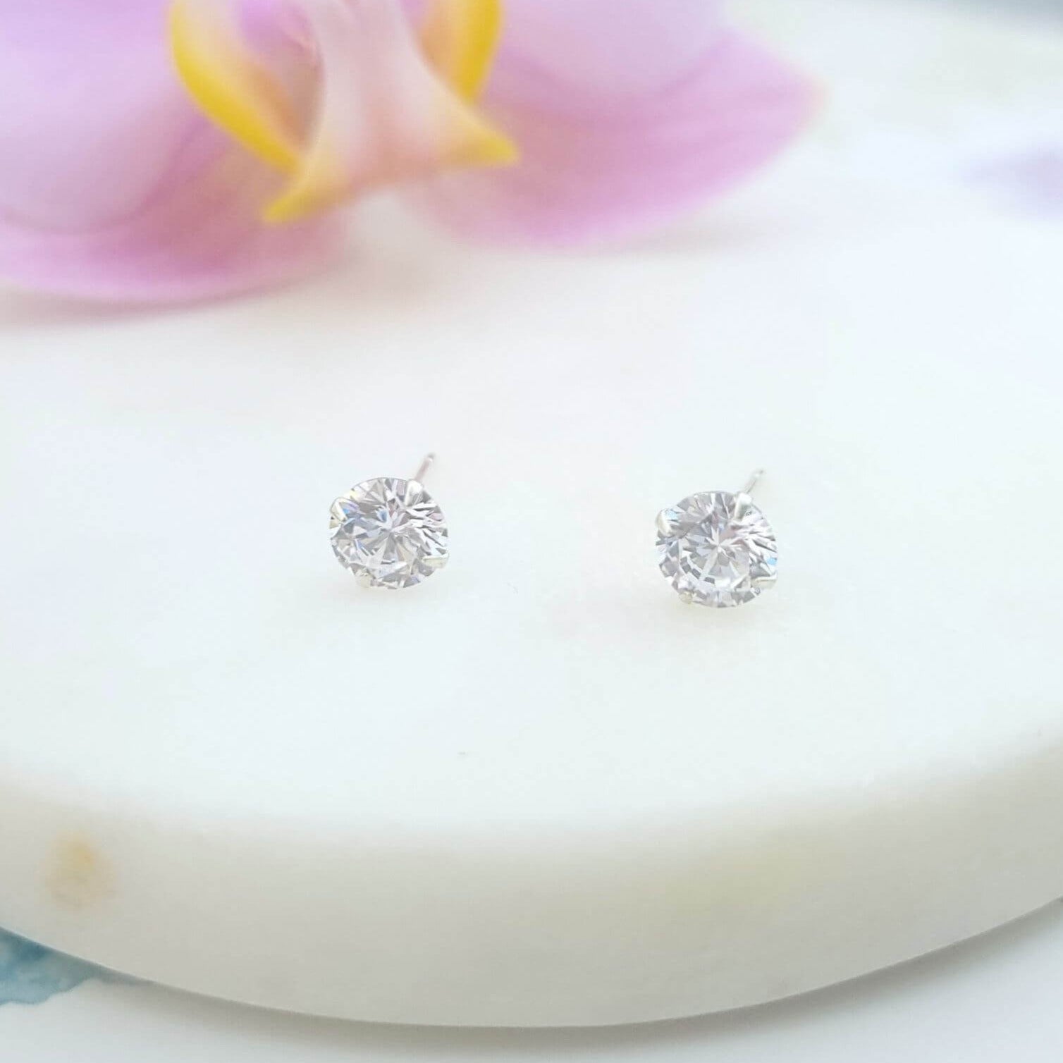 minimalist diamond cz sterling silver stud earrings